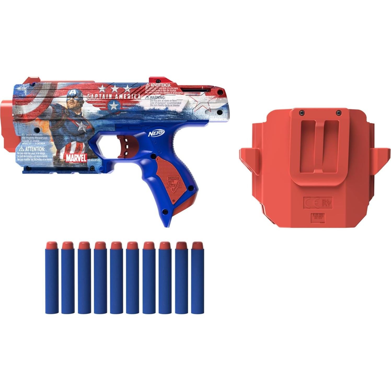 Blaster Nerf Marvel Capitán América con 10 Dardos Elite