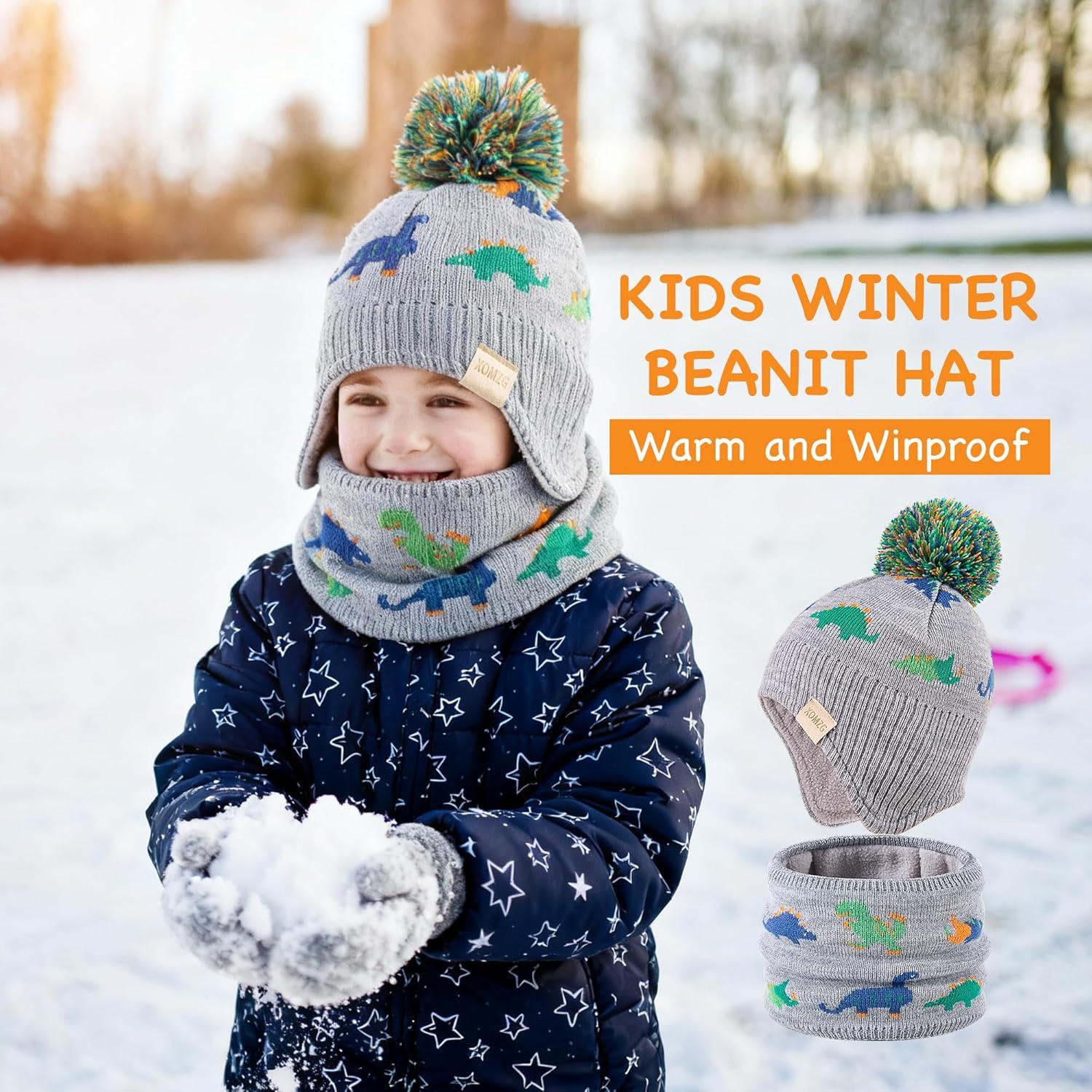 Gorro Beanie para Niños con Orejeras y Bufanda - 100% Acrílico