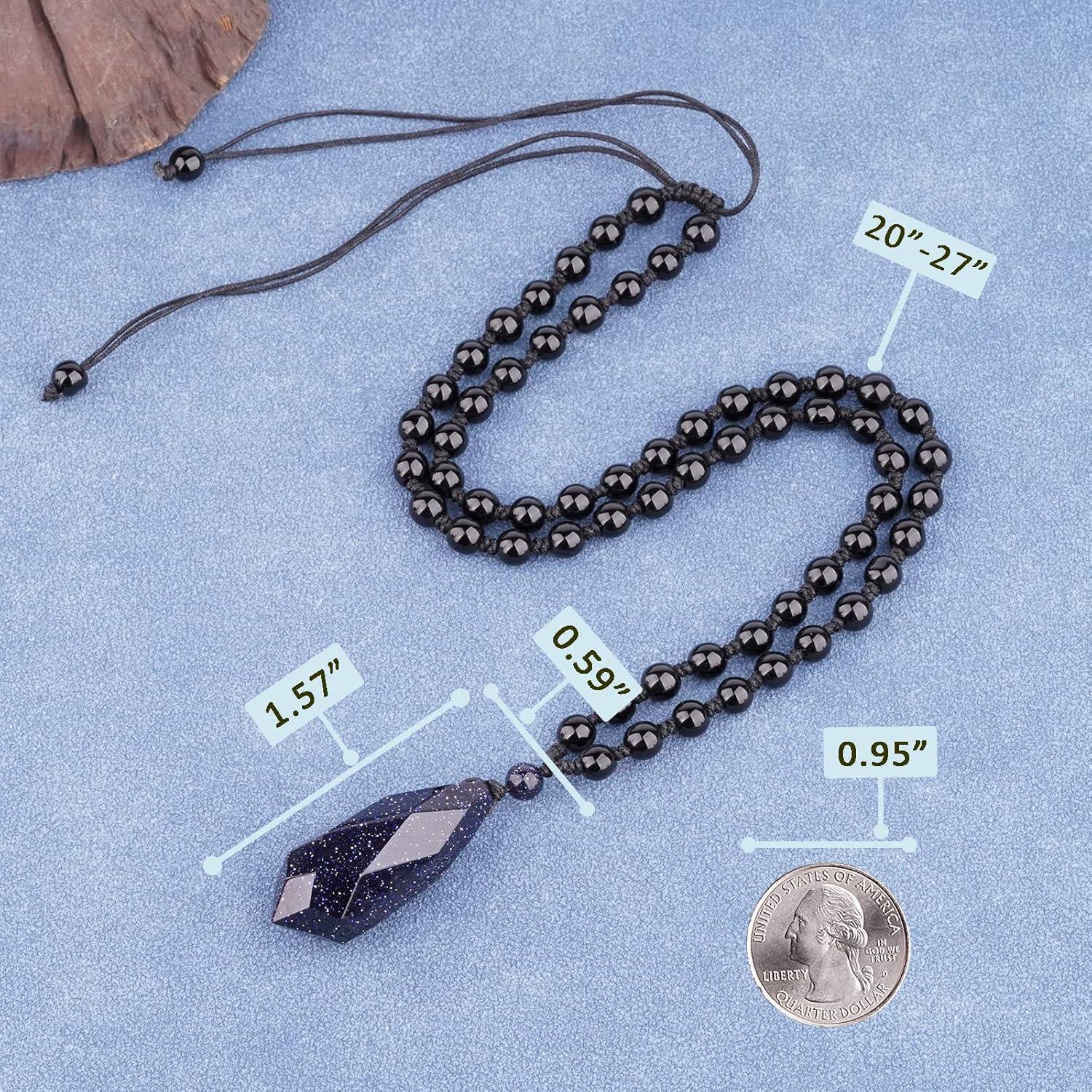 Collar Colgante de Arena Azul con Cadena de Perlas - Amuleto