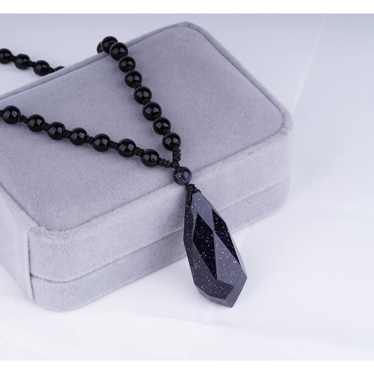 Collar Colgante de Arena Azul con Cadena de Perlas - Amuleto