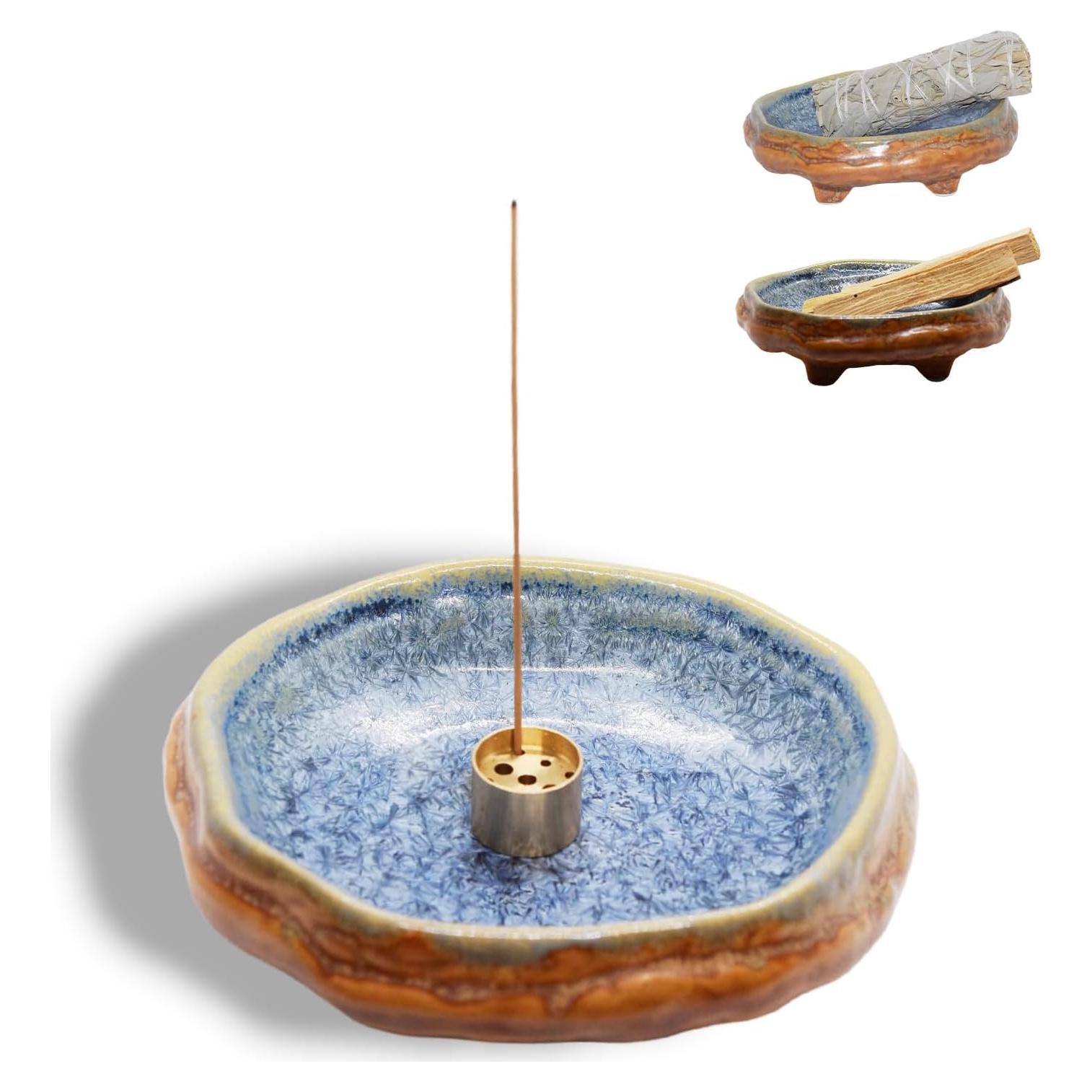 Soporte de Incienso de Cerámica PDDYIER Redondo 13cm Azul