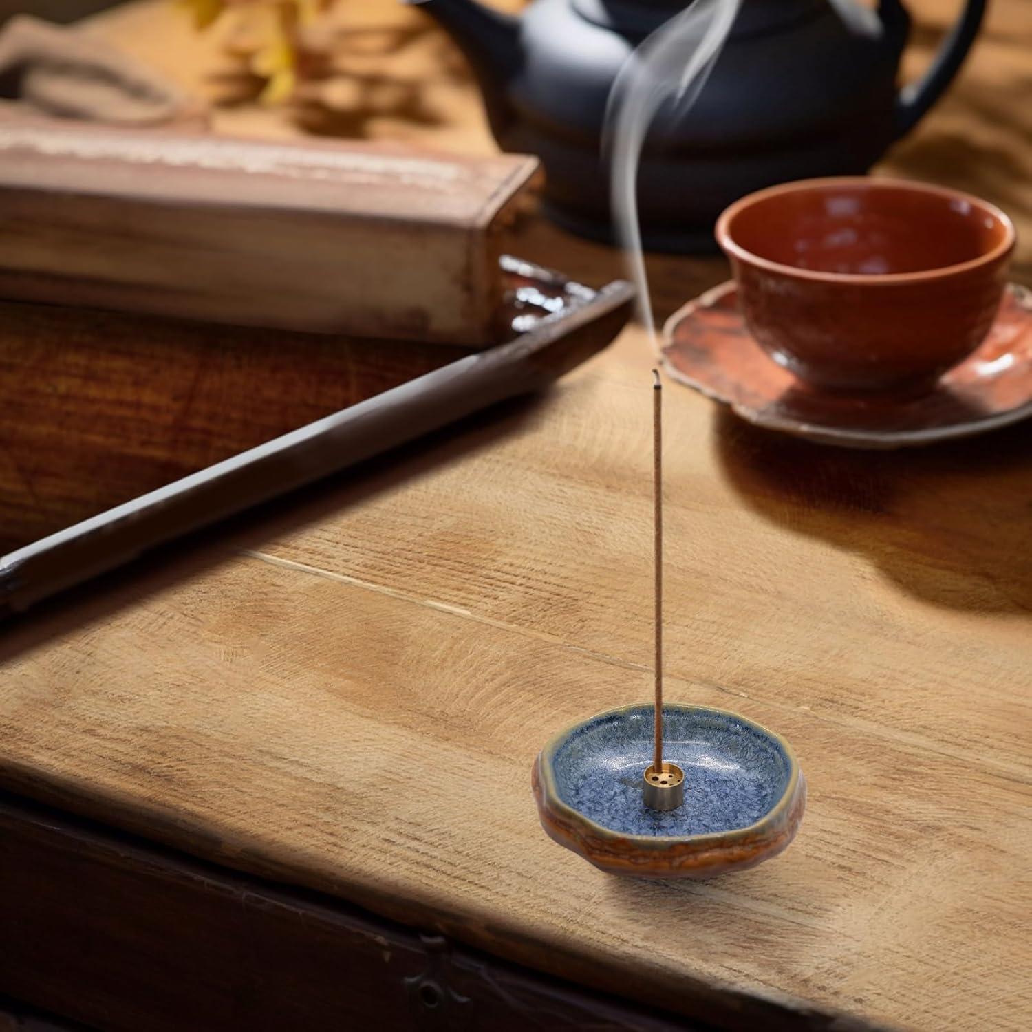 Soporte de Incienso de Cerámica PDDYIER Redondo 13cm Azul