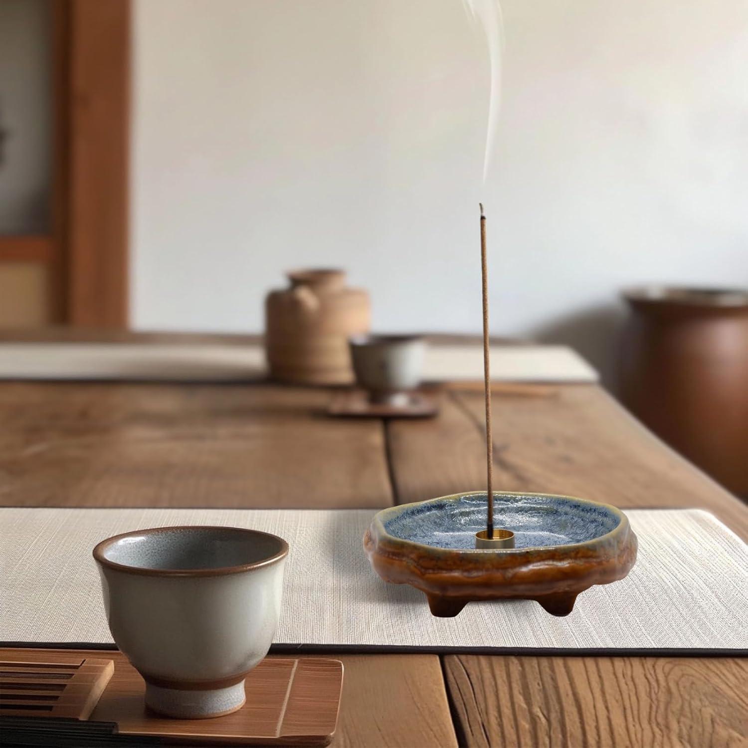 Soporte de Incienso de Cerámica PDDYIER Redondo 13cm Azul