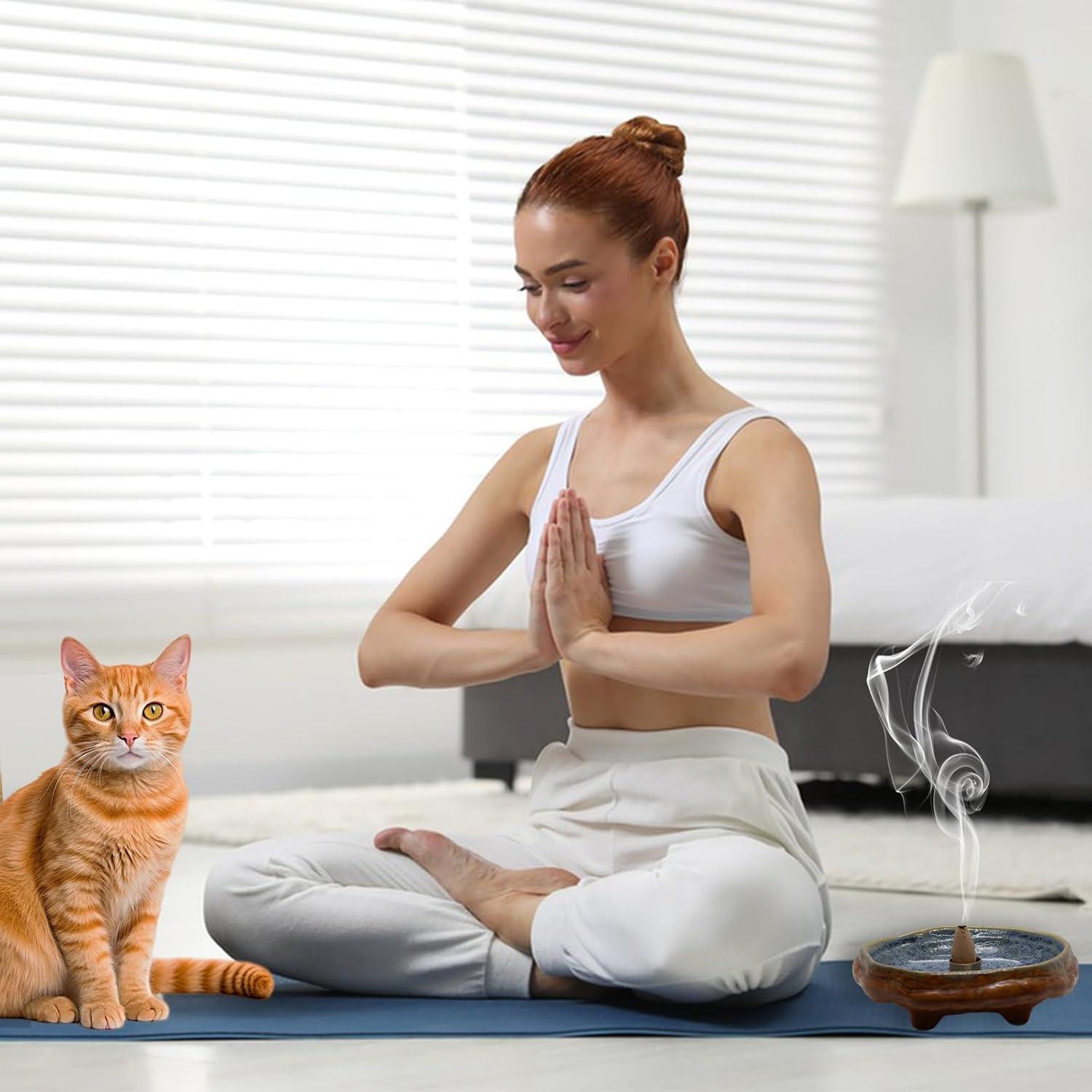 Soporte de Incienso de Cerámica PDDYIER Redondo 13cm Azul