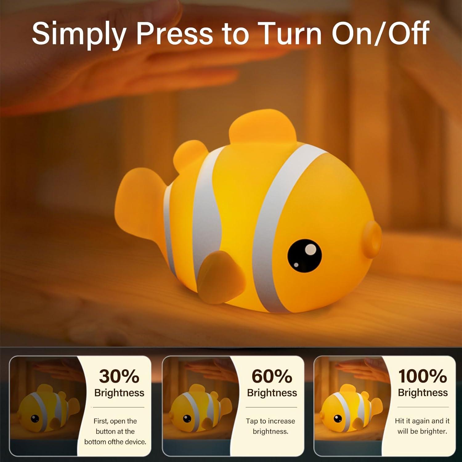 Luz Nocturna Pez Payaso AVACOM - Silicona, Recargable, 3 Niveles