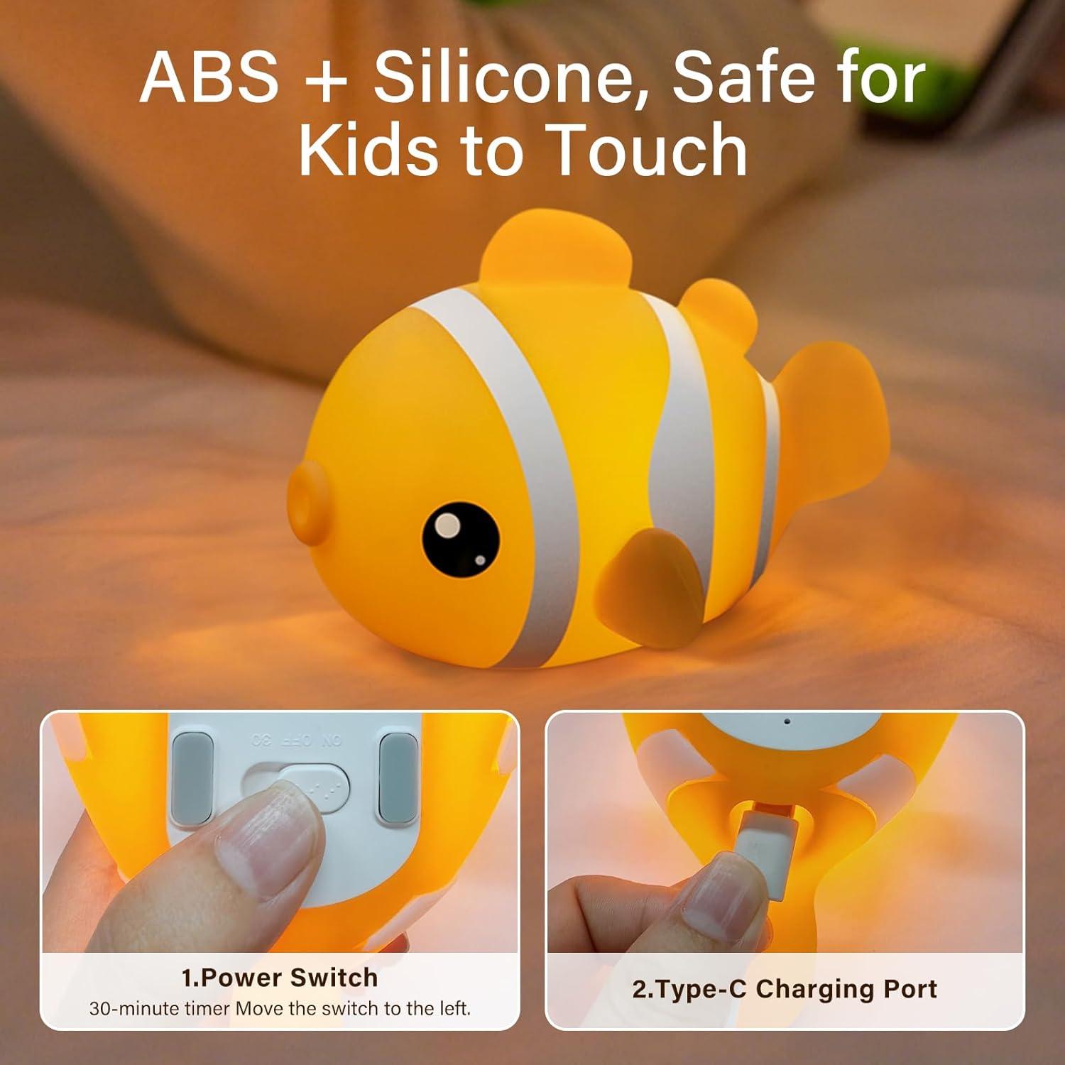 Luz Nocturna Pez Payaso AVACOM - Silicona, Recargable, 3 Niveles