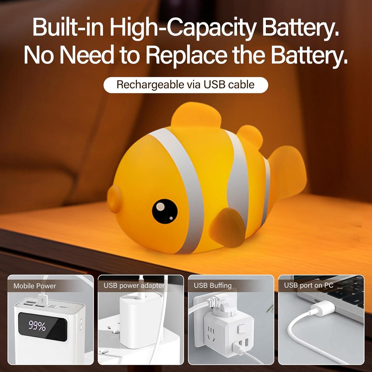 Luz Nocturna Pez Payaso AVACOM - Silicona, Recargable, 3 Niveles