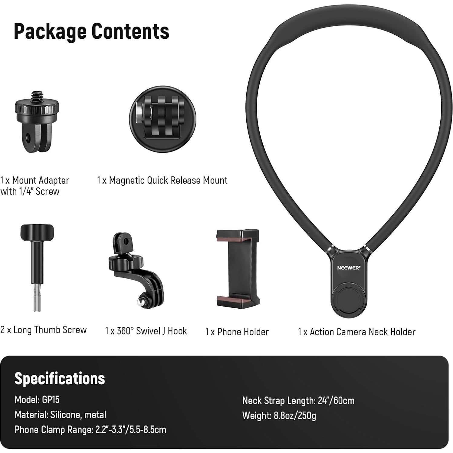 Soporte Magnético para Cuello NEEWER GP15 para GoPro y Teléfonos