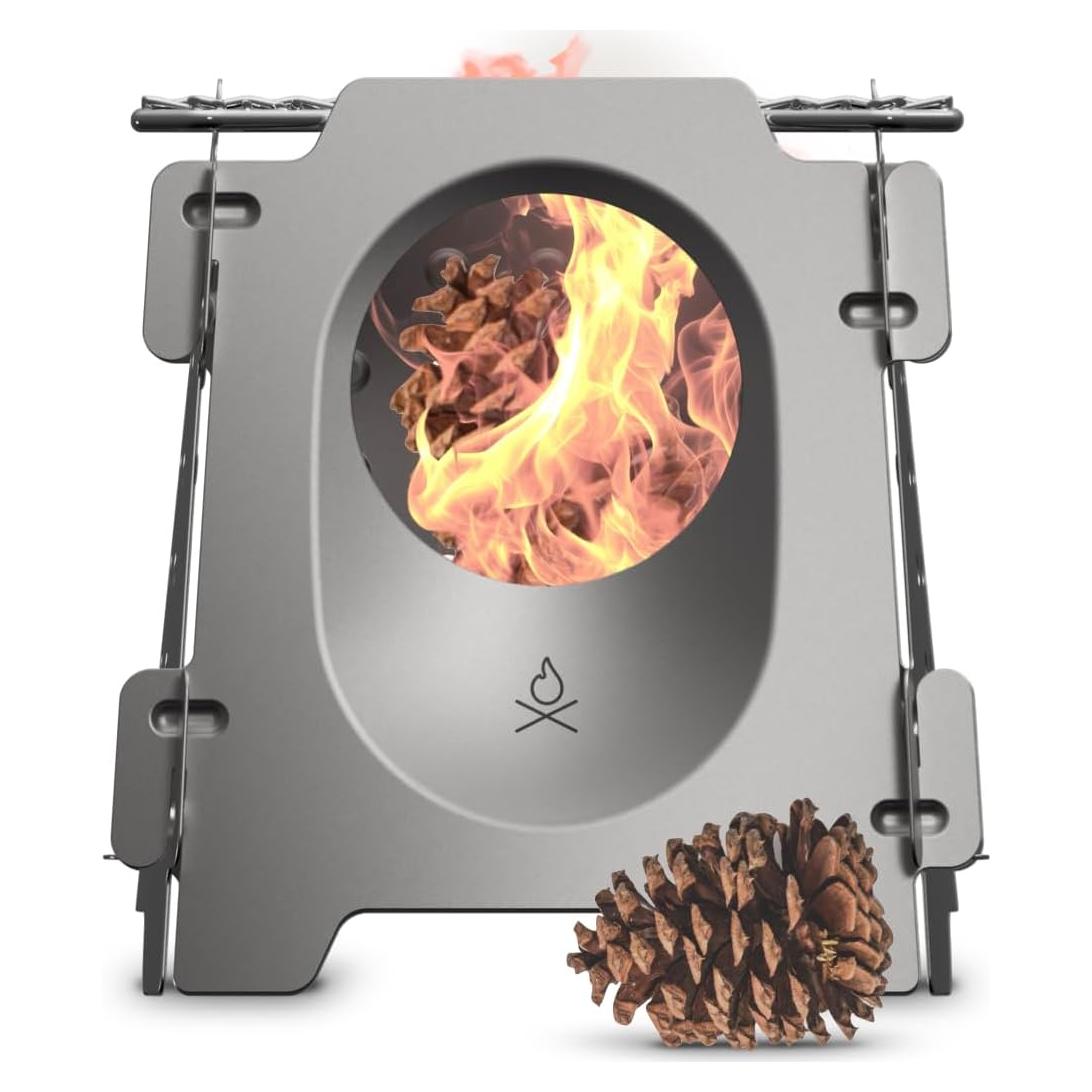 überleben Stöker Wood Burning Camp Stove - Stainless Steel Portable Wood Stove for Camping, Backpacking, & Hiking - 18oz Folding Camping Stove - Small Wood Stove Camping Essentials (Bead-Blasted)