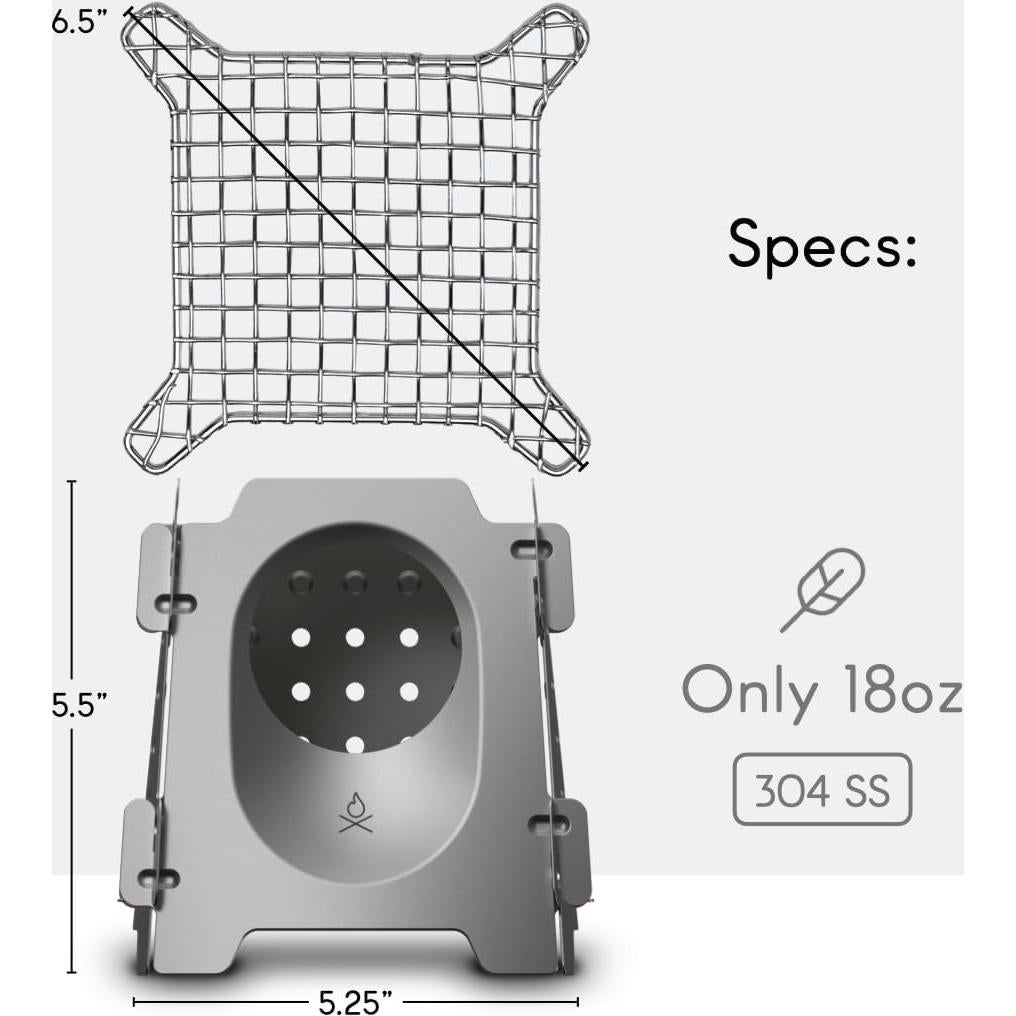 überleben Stöker Wood Burning Camp Stove - Stainless Steel Portable Wood Stove for Camping, Backpacking, & Hiking - 18oz Folding Camping Stove - Small Wood Stove Camping Essentials (Bead-Blasted)