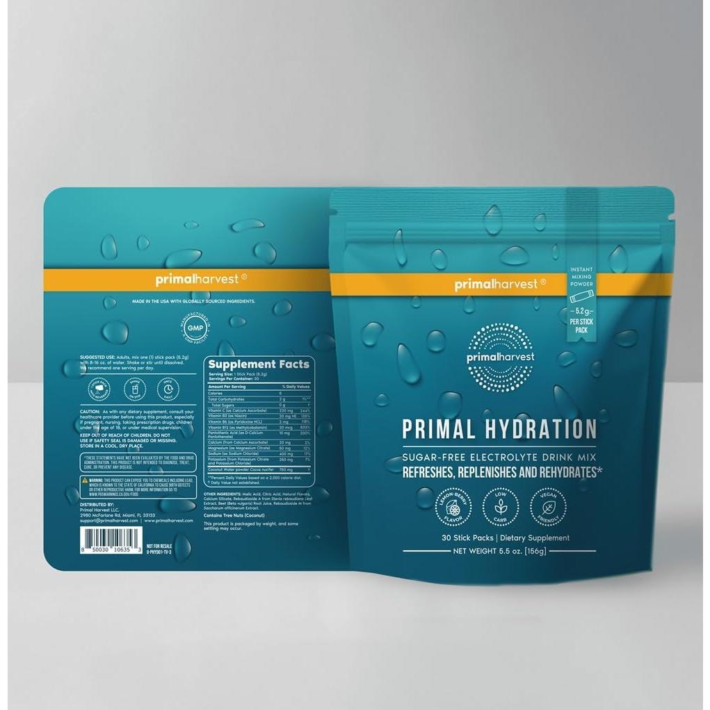 Polvo de Electrolitos Primal Harvest Limón 30 Paquetes