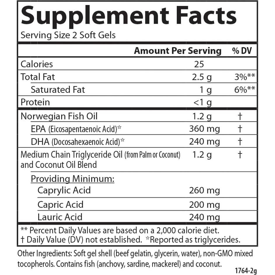 Carlson MCT y Omega-3 Aceite de Coco 150 Cápsulas Blandas