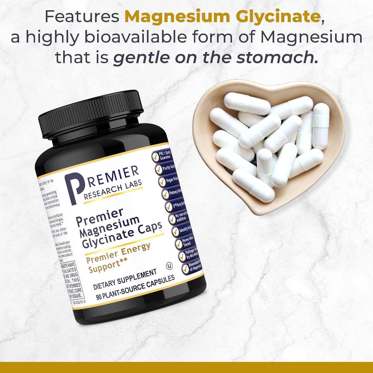 Premier Research Labs Magnesium Glycinate Supplement - Pure Magnesium, High Absorption, Supports Sleep Quality, Chelated, Vegan, Third Party Tested, Premier Energy Support - 90 Capsules