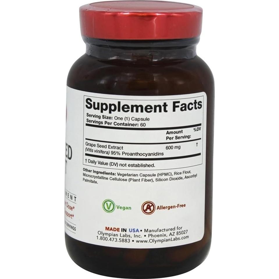 Extracto de Semilla de Uva Olympian Labs 600mg 60 Cápsulas
