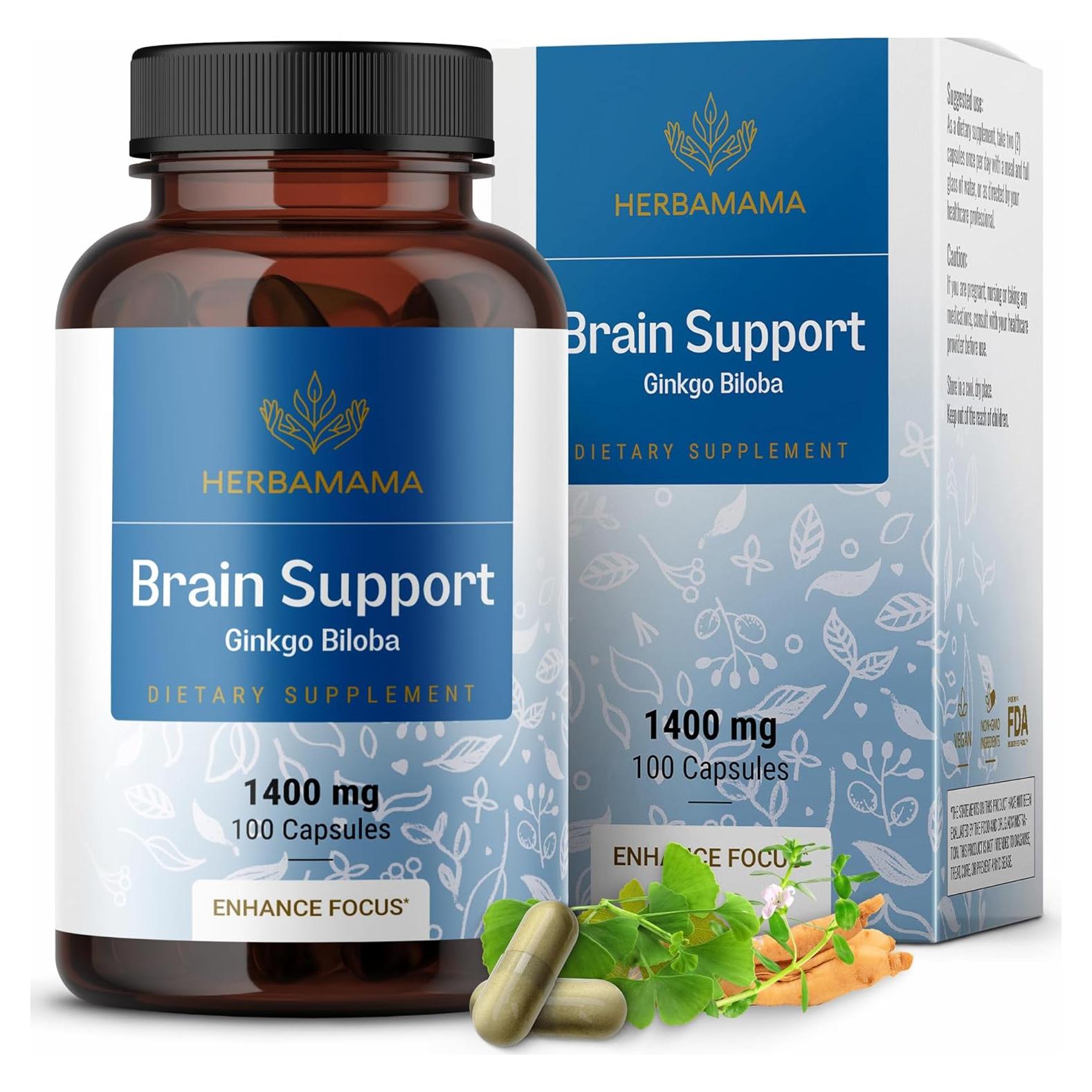 Cápsulas de Soporte Cerebral Herbamama 1400mg - 100 Caps Veganas