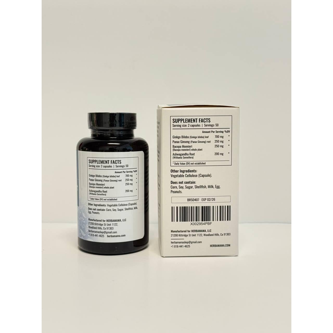 Cápsulas de Soporte Cerebral Herbamama 1400mg - 100 Caps Veganas