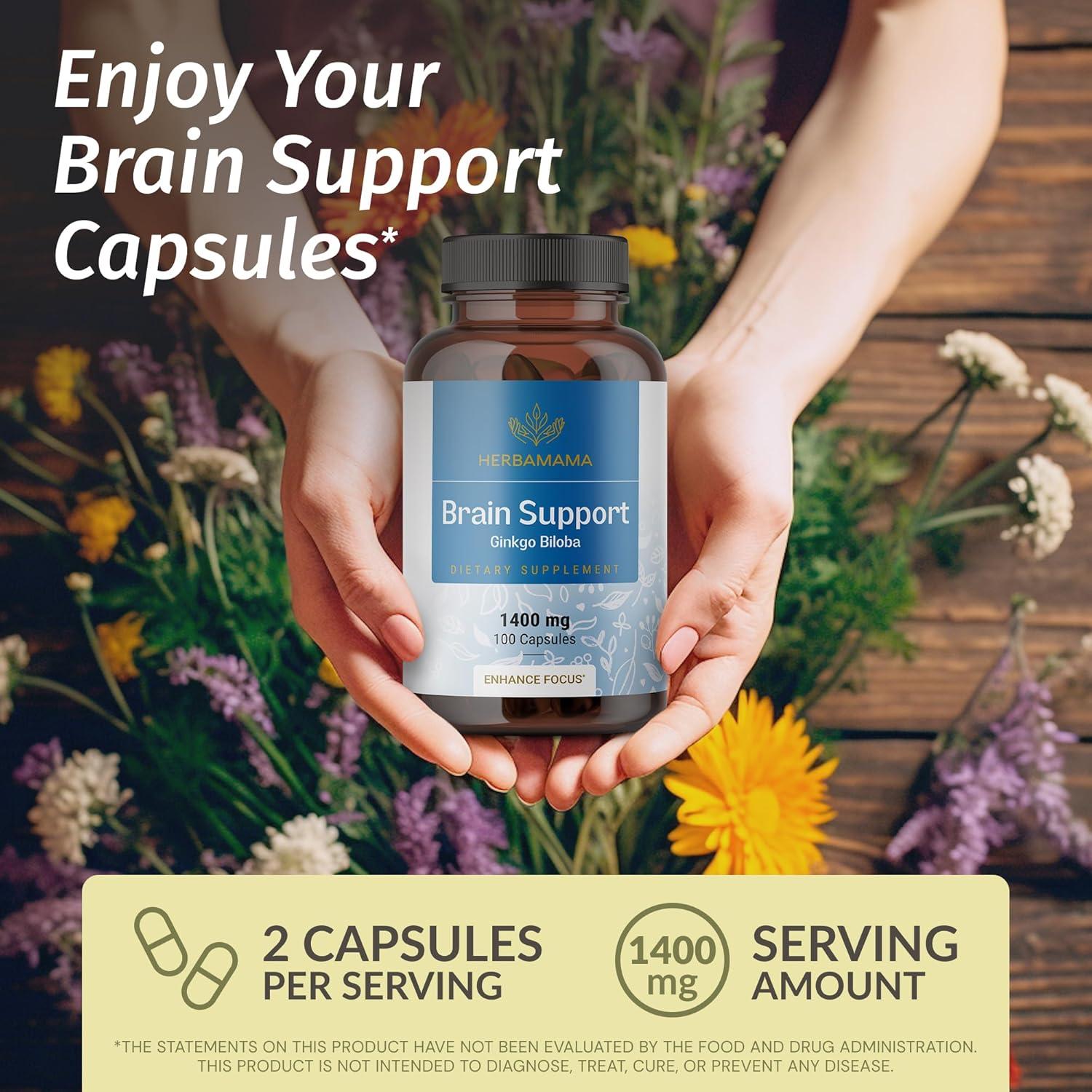 Cápsulas de Soporte Cerebral Herbamama 1400mg - 100 Caps Veganas