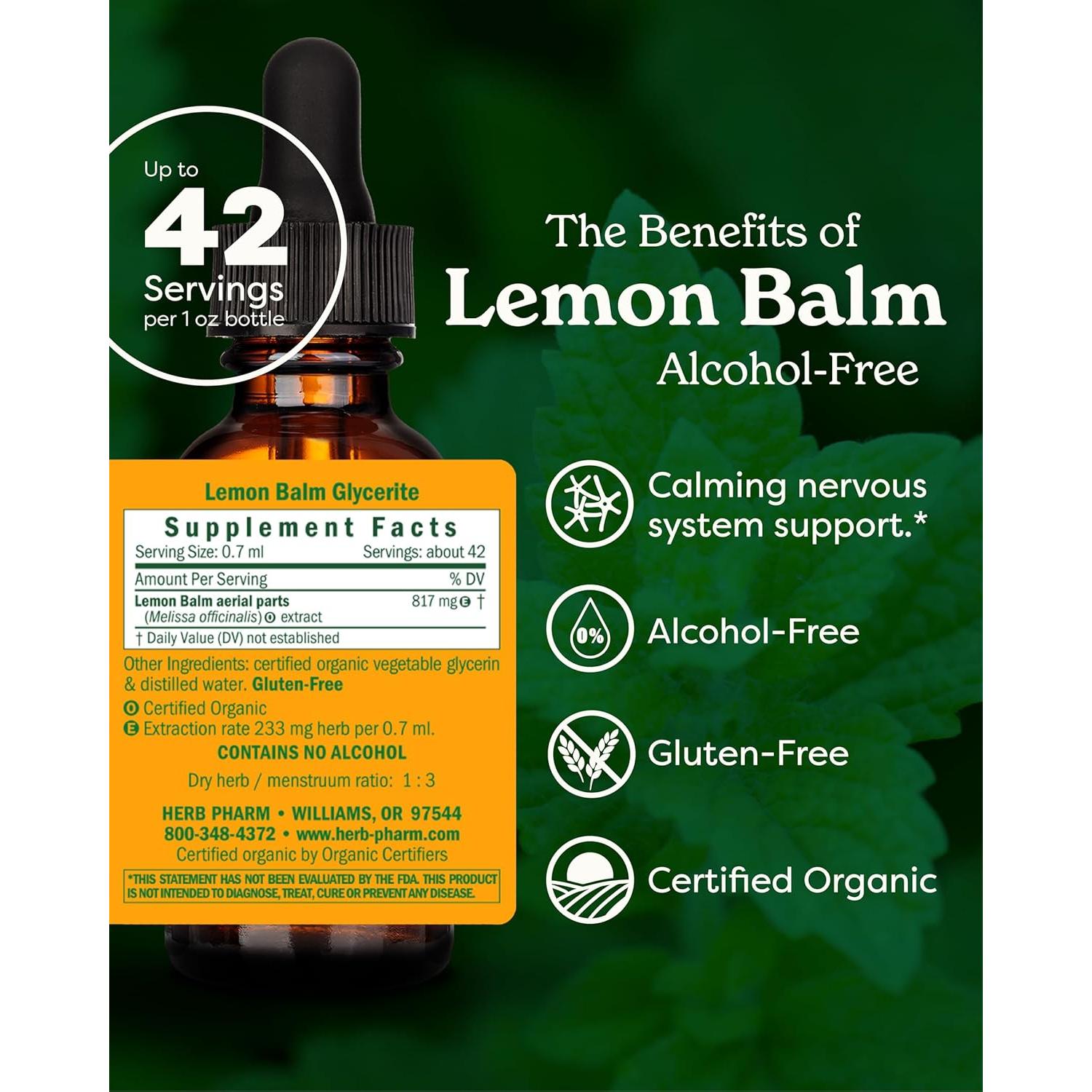 Extracto Líquido de Melisa Orgánica Herb Pharm 30 ml Sin Alcohol