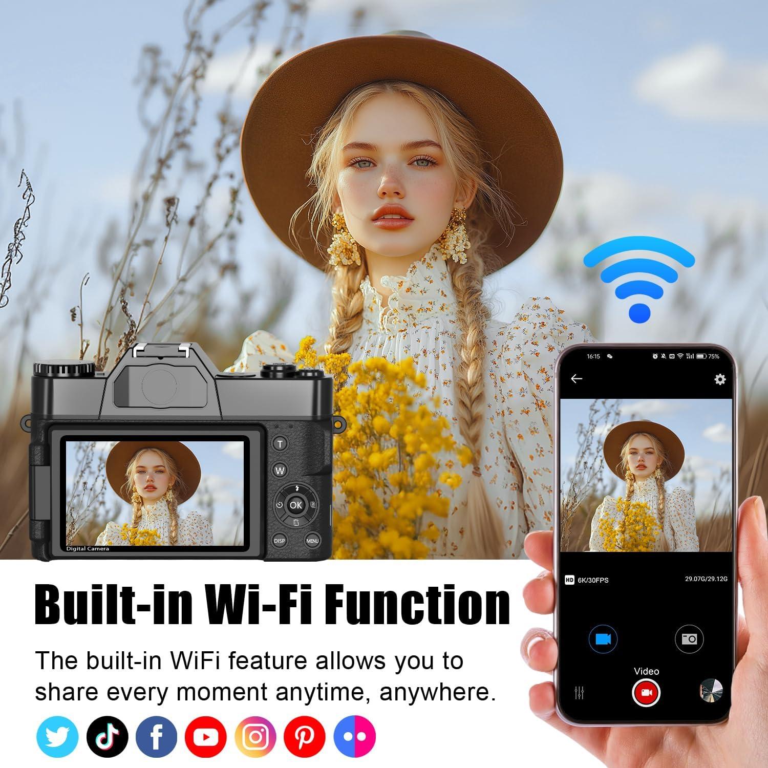 Cámara Digital 6K WIKICO WD02 64MP Zoom 16X Pantalla 3"