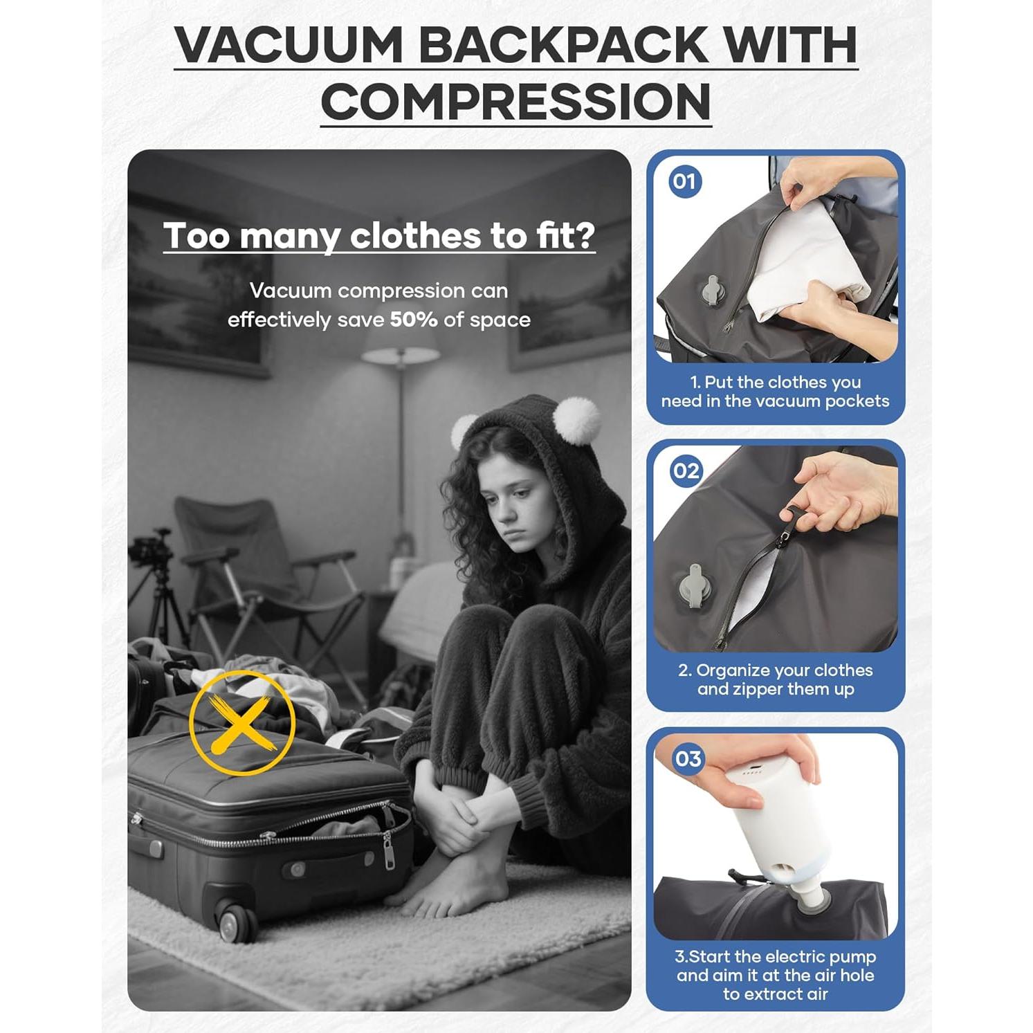 Mochila de Viaje al Vacío Vacpack 31L con Bomba Negra