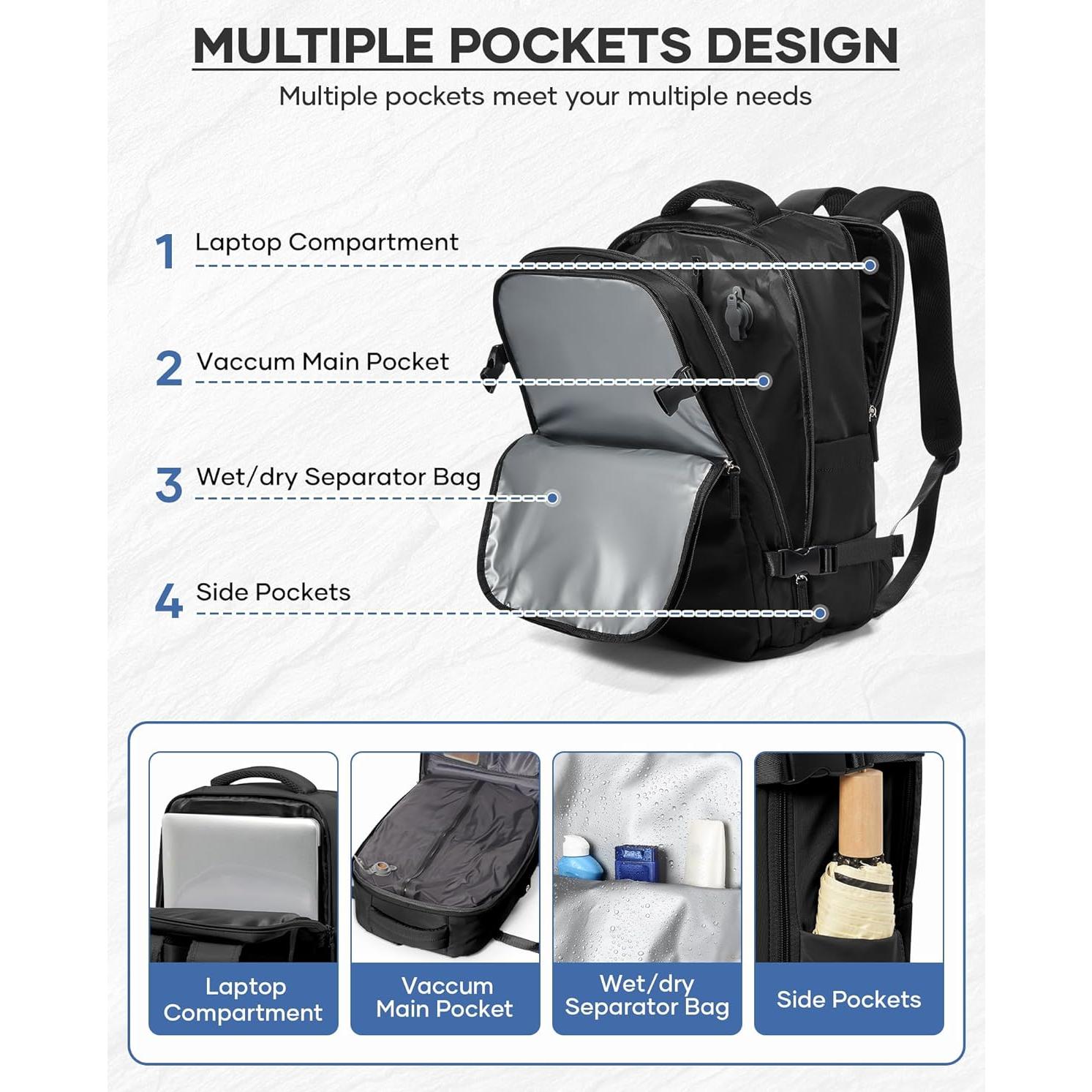 Mochila de Viaje al Vacío Vacpack 31L con Bomba Negra