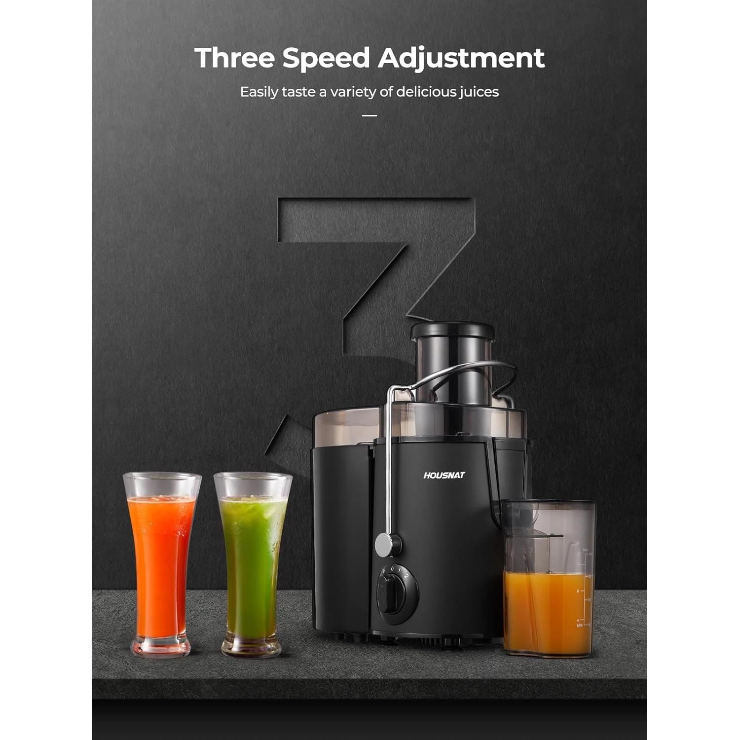 Exprimidor de Frutas y Verduras HOUSNAT 400W 3 Velocidades Negro