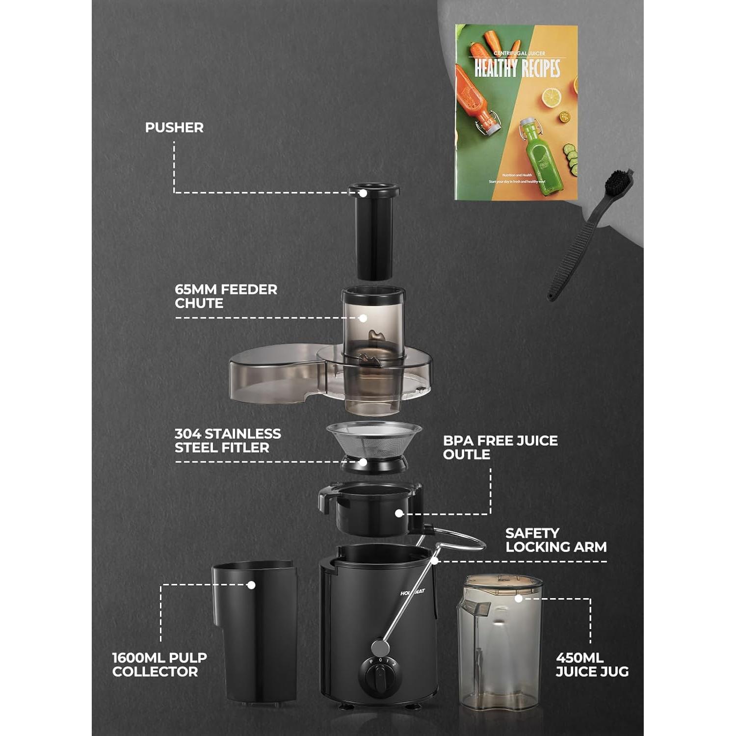 Exprimidor de Frutas y Verduras HOUSNAT 400W 3 Velocidades Negro