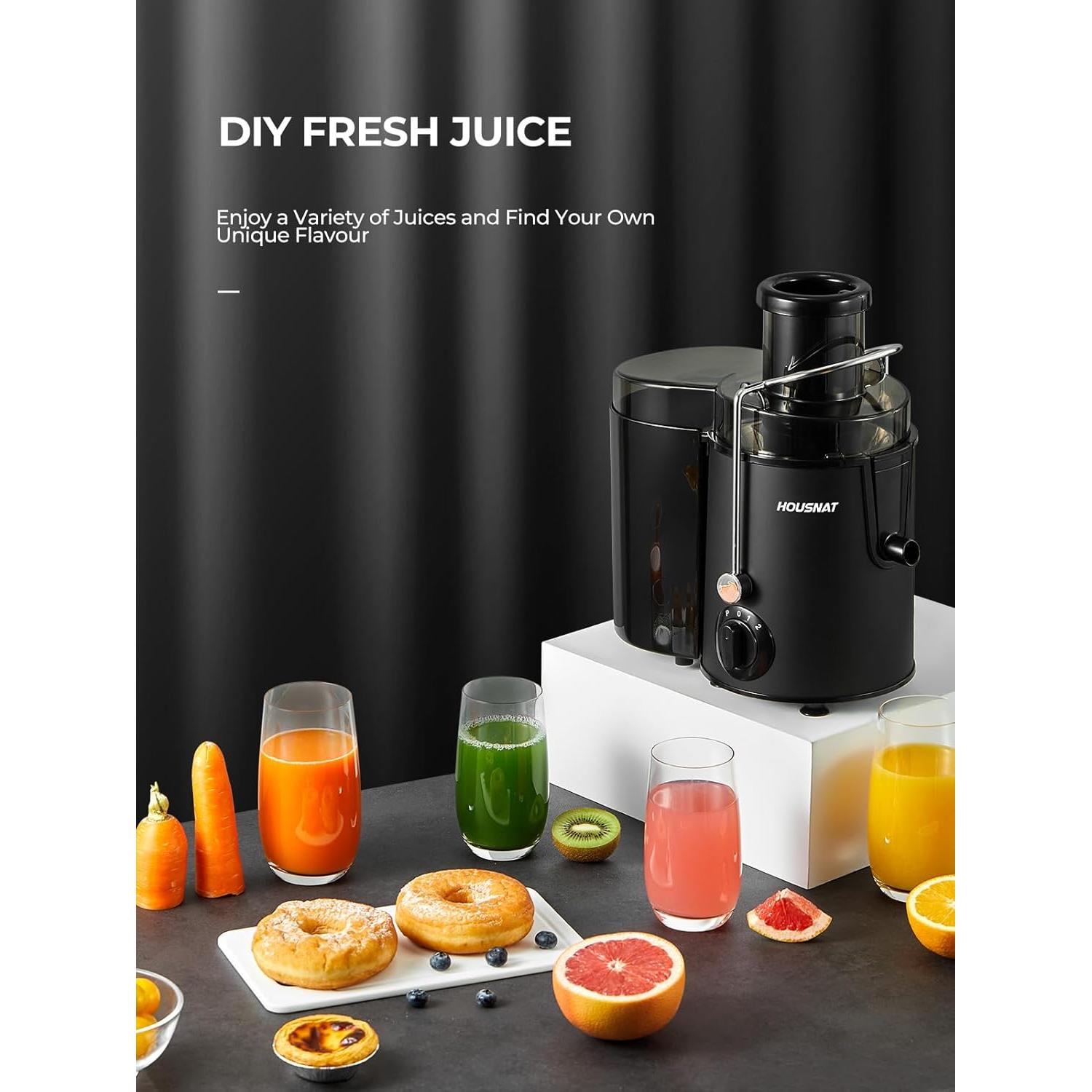 Exprimidor de Frutas y Verduras HOUSNAT 400W 3 Velocidades Negro