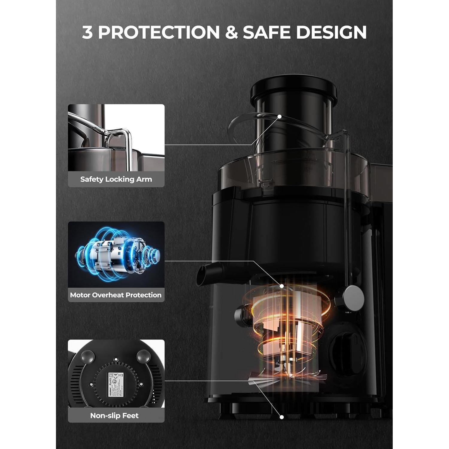 Exprimidor de Frutas y Verduras HOUSNAT 400W 3 Velocidades Negro