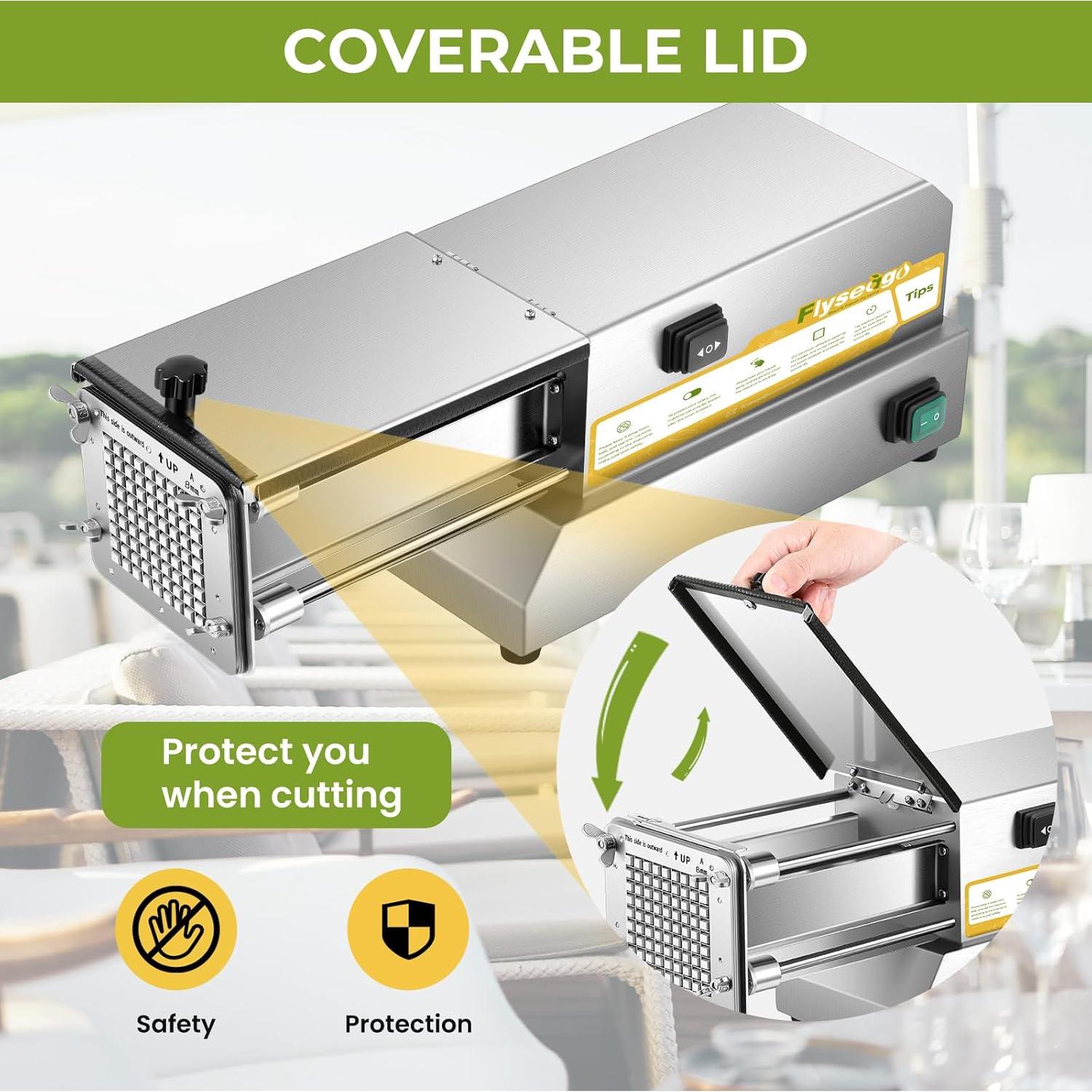 Cortador de Papas Fritas Eléctrico Flyseago 2 Cuchillas Acero Inoxidable