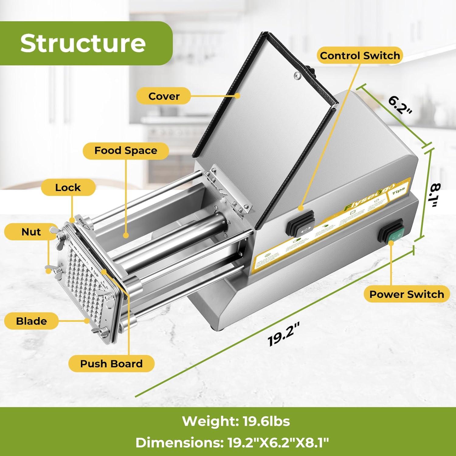Cortador de Papas Fritas Eléctrico Flyseago 2 Cuchillas Acero Inoxidable