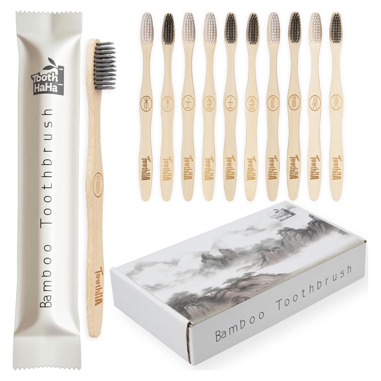 Cepillo de Dientes de Bambú Ecológico Tooth HaHa 10 Unidades