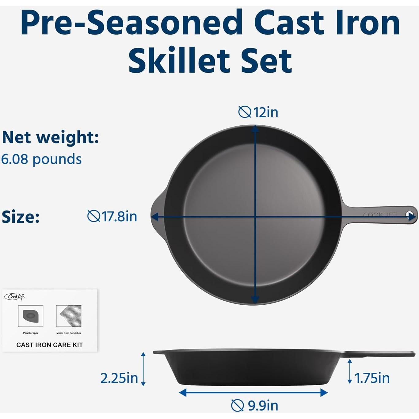 Sartén de Hierro Fundido COOKLIFE 30 cm Pre-Sazonada Ligera
