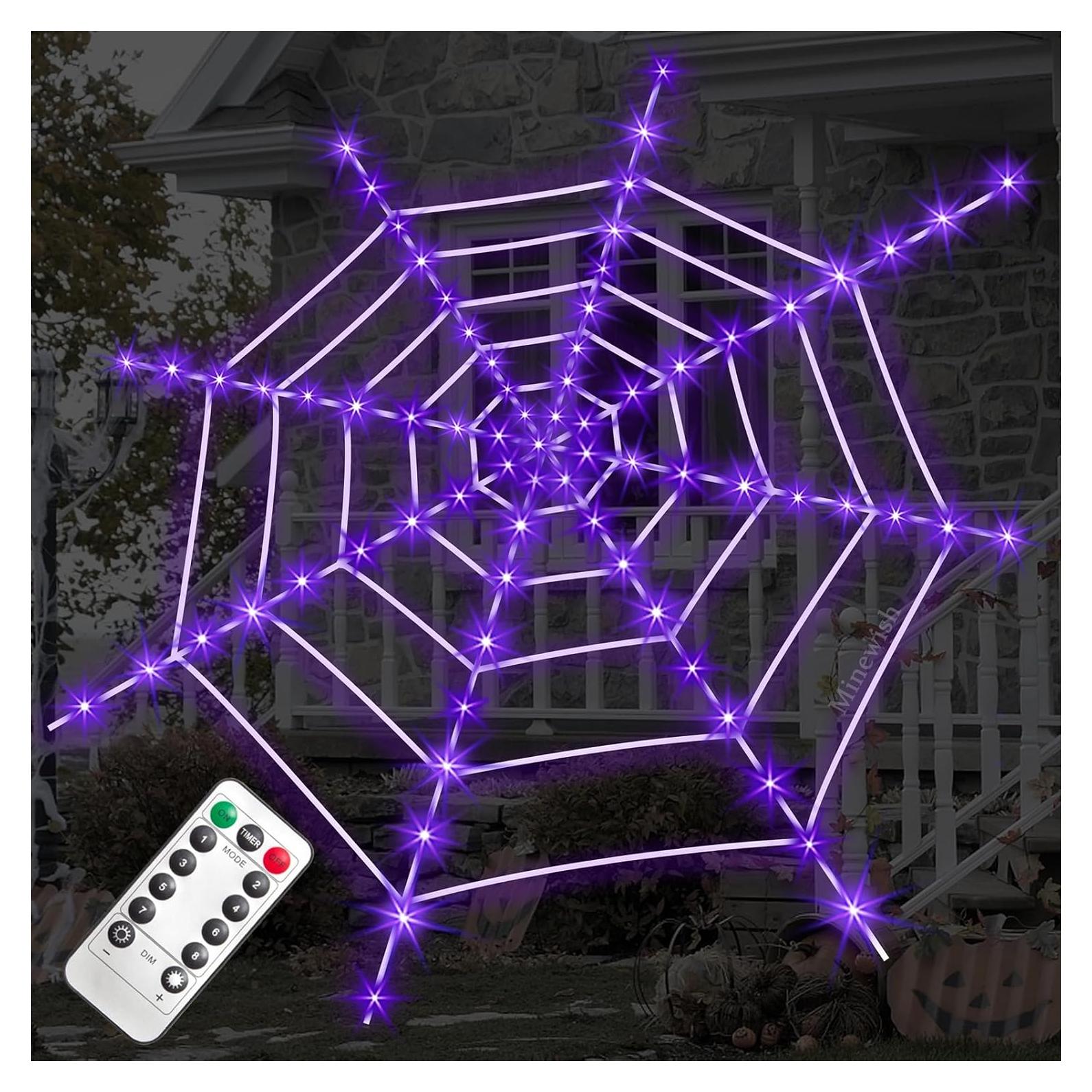 Telaraña Gigante Minewish con 120 Luces LED Moradas 3,66 m