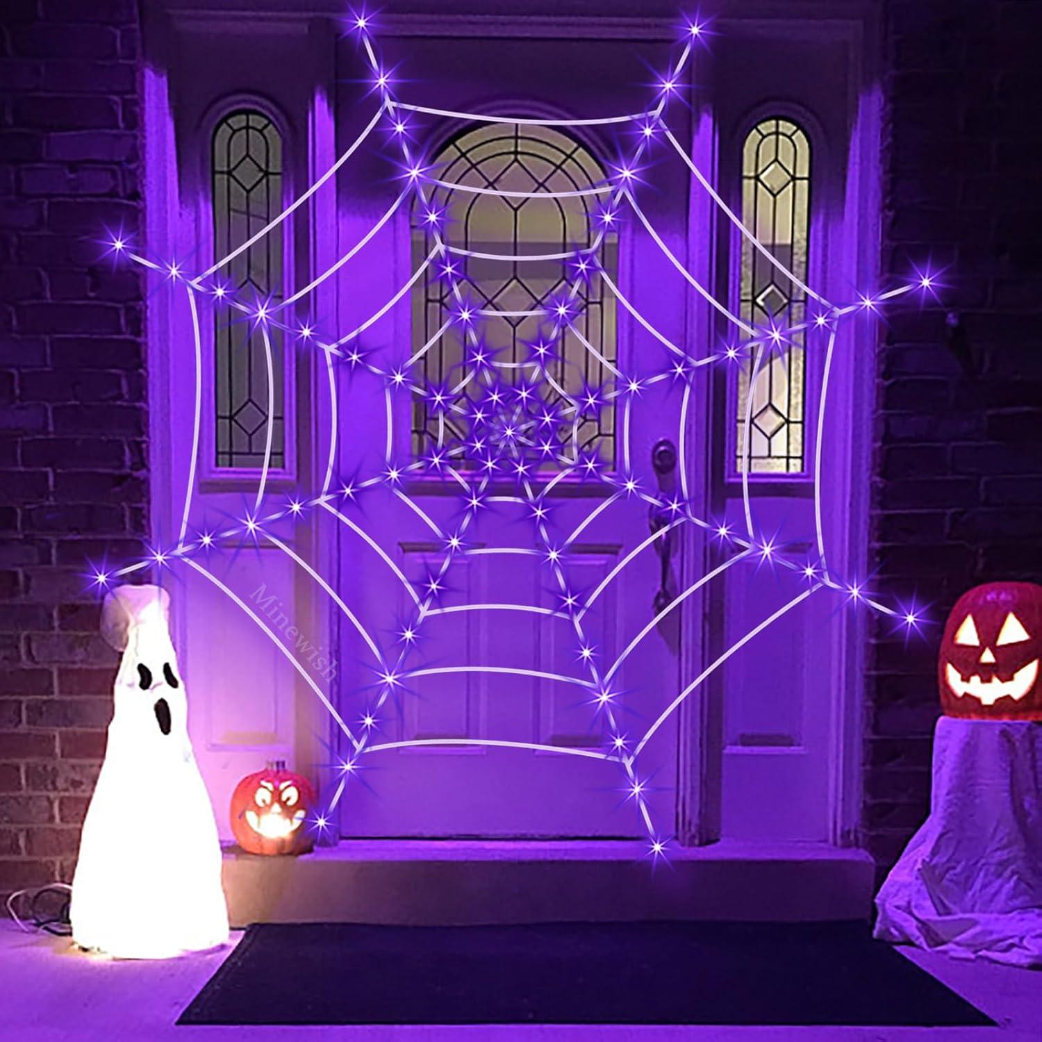 Telaraña Gigante Minewish con 120 Luces LED Moradas 3,66 m