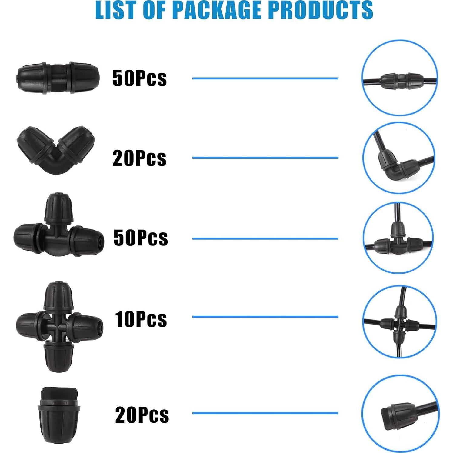 Kit de Conectores de Riego por Goteo FOGWOWO 150 Pcs 1/4"