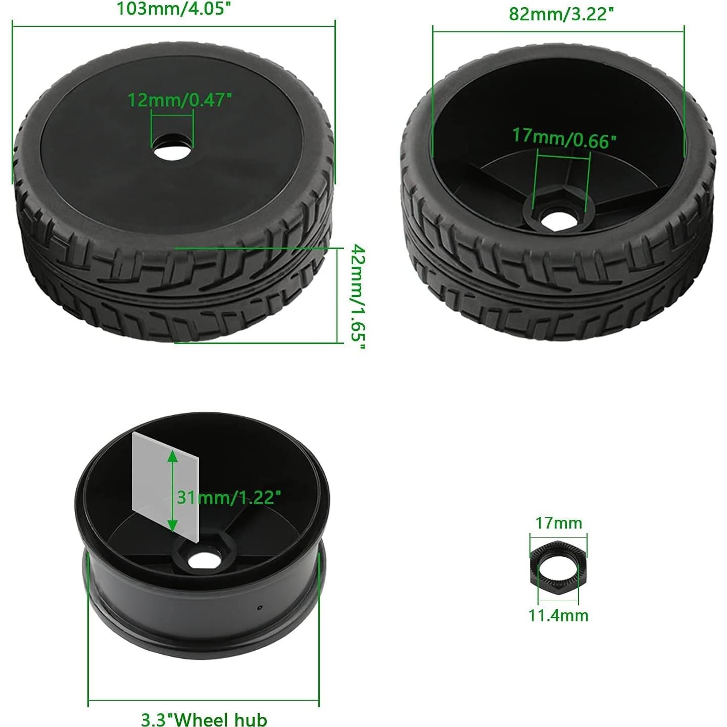 4 Ruedas y Neumáticos 17mm RCHobbytop para Buggy RC 1/8