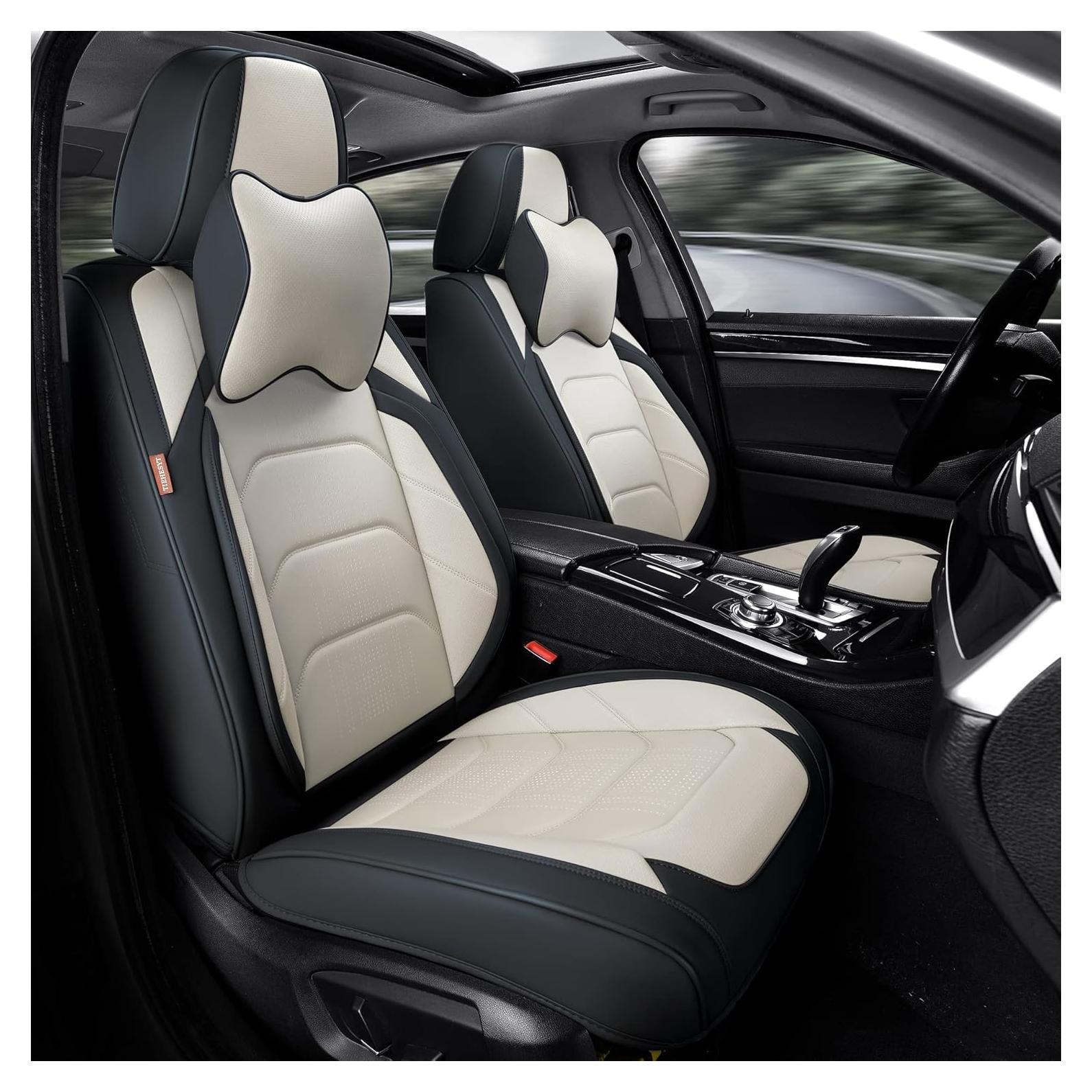 Fundas de Asiento de Coche TIEHESYT Par Frontal Negro y Blanco