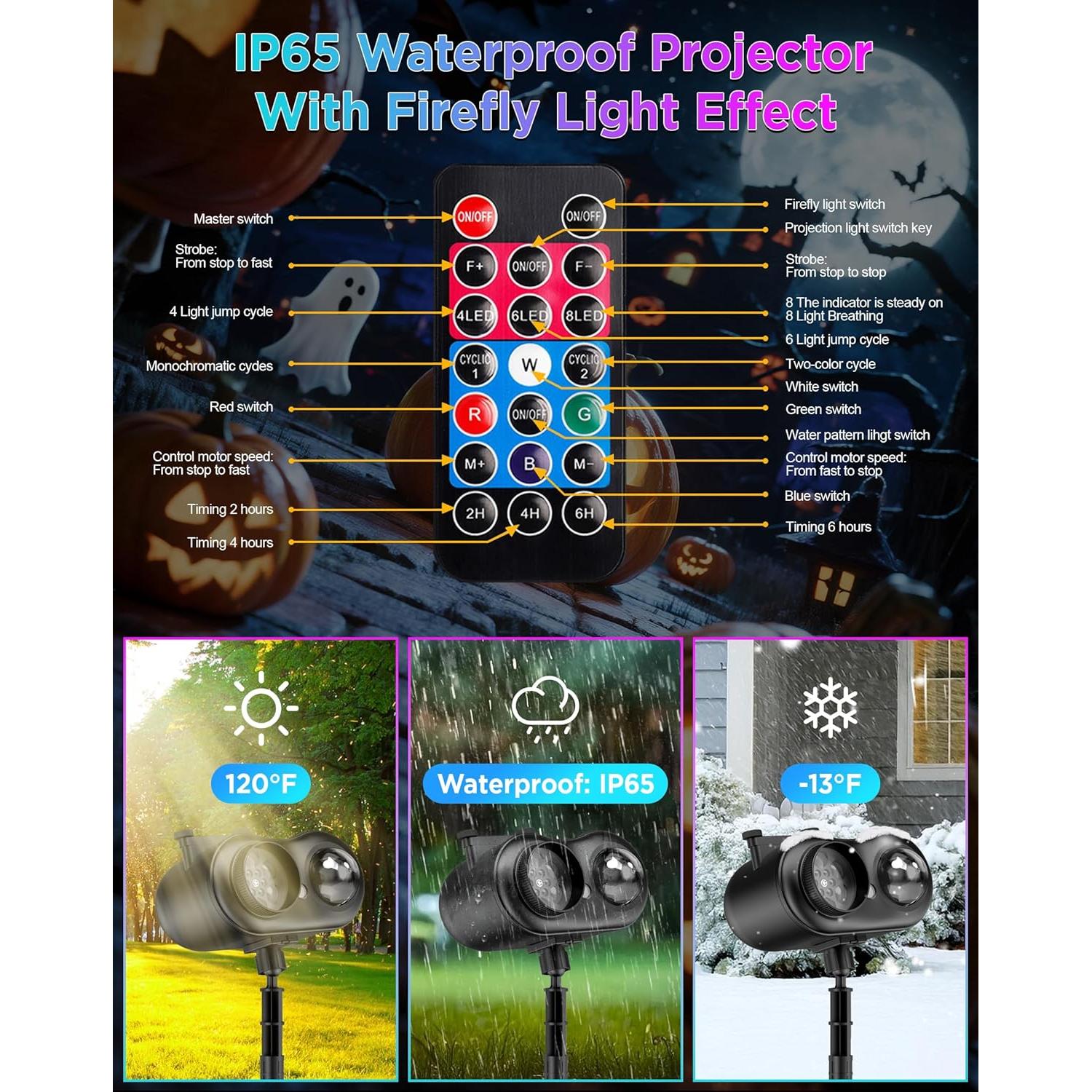 Proyector de Navidad y Halloween jepwe 10 diapositivas IP65