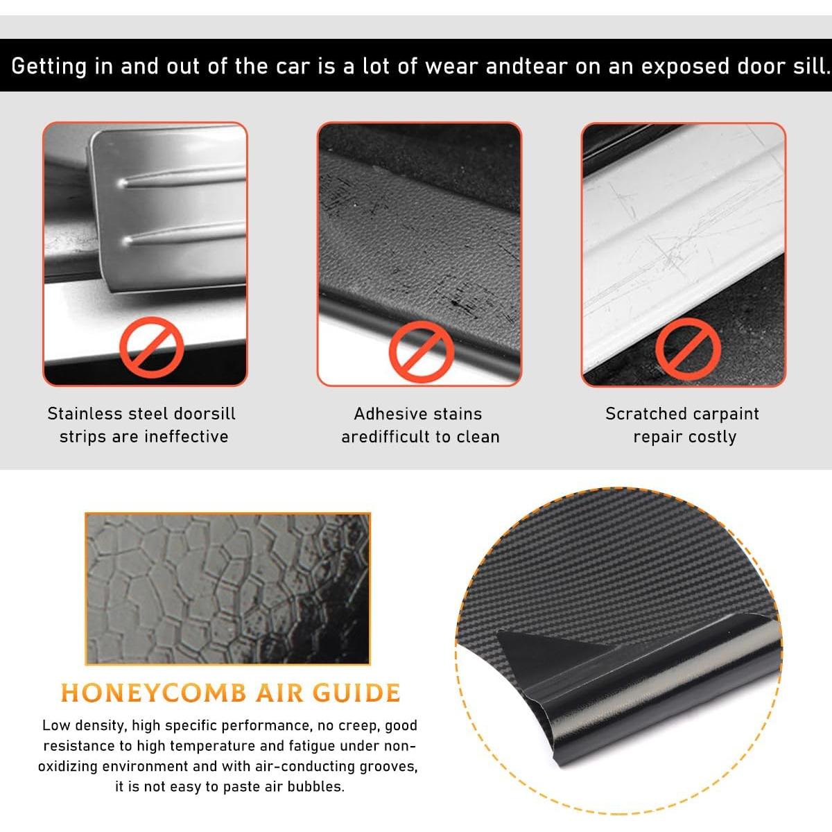 Protector de Umbral de Puerta de Coche Yourkar 3D Negro - 4 PCS