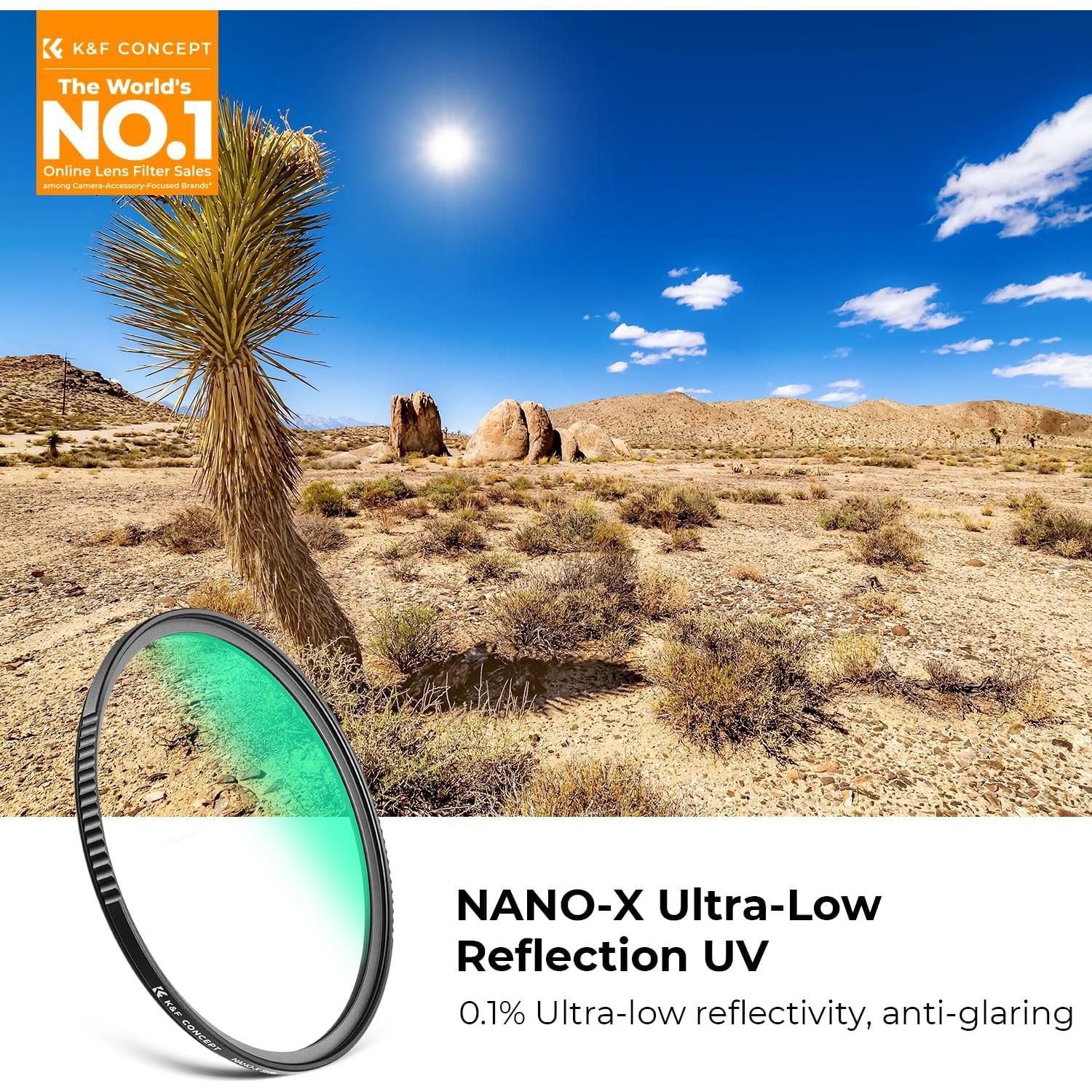 K&F CONCEPT 37mm Ultra-Low Reflectivity MCUV Lens Protection Filter 28 Multi-Layer Coatings Ultra-Slim HD Waterproof Scratch Resistant Lens UV Filter (Nano-X Series)