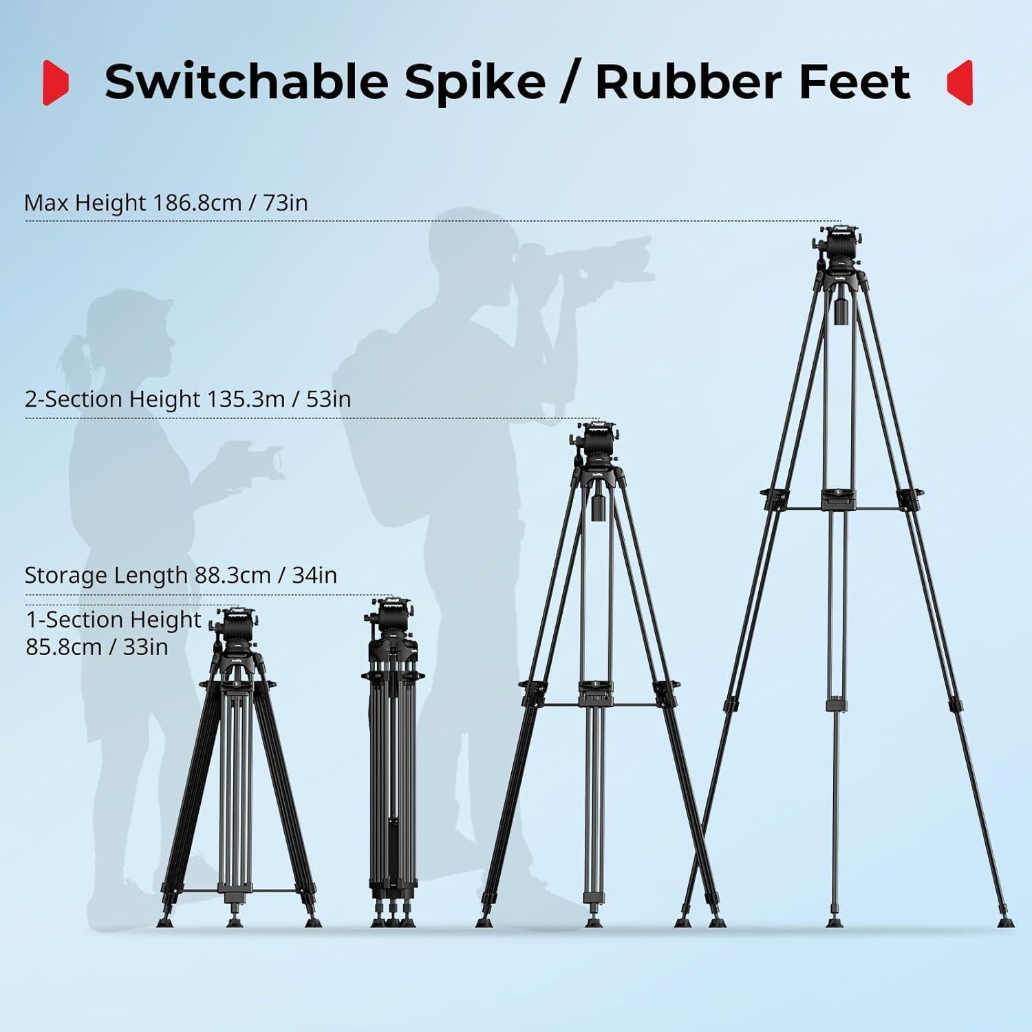 Trípode de Video SmallRig 74" (187cm) con Cabezal Fluido