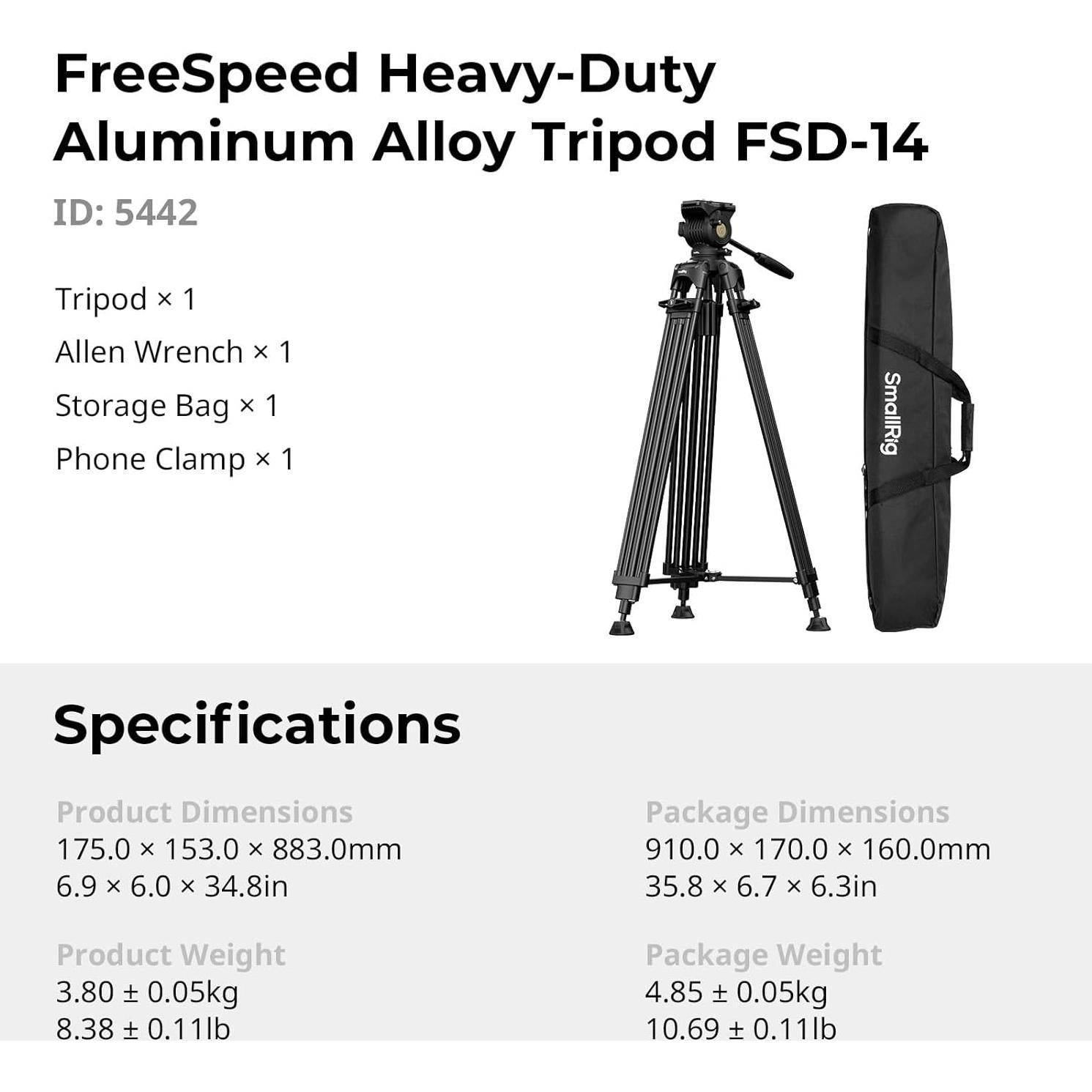 Trípode de Video SmallRig 74" (187cm) con Cabezal Fluido