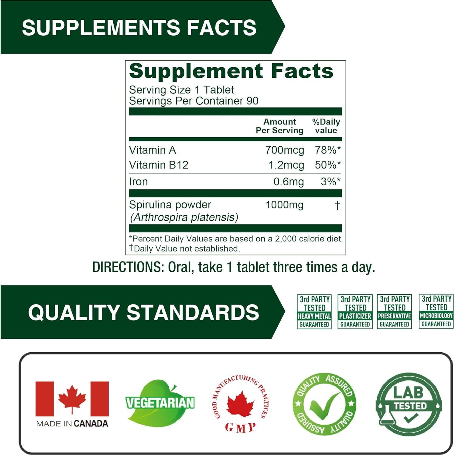 Espirulina Orgánica Lovita 1000mg 90 Tabletas Veganas