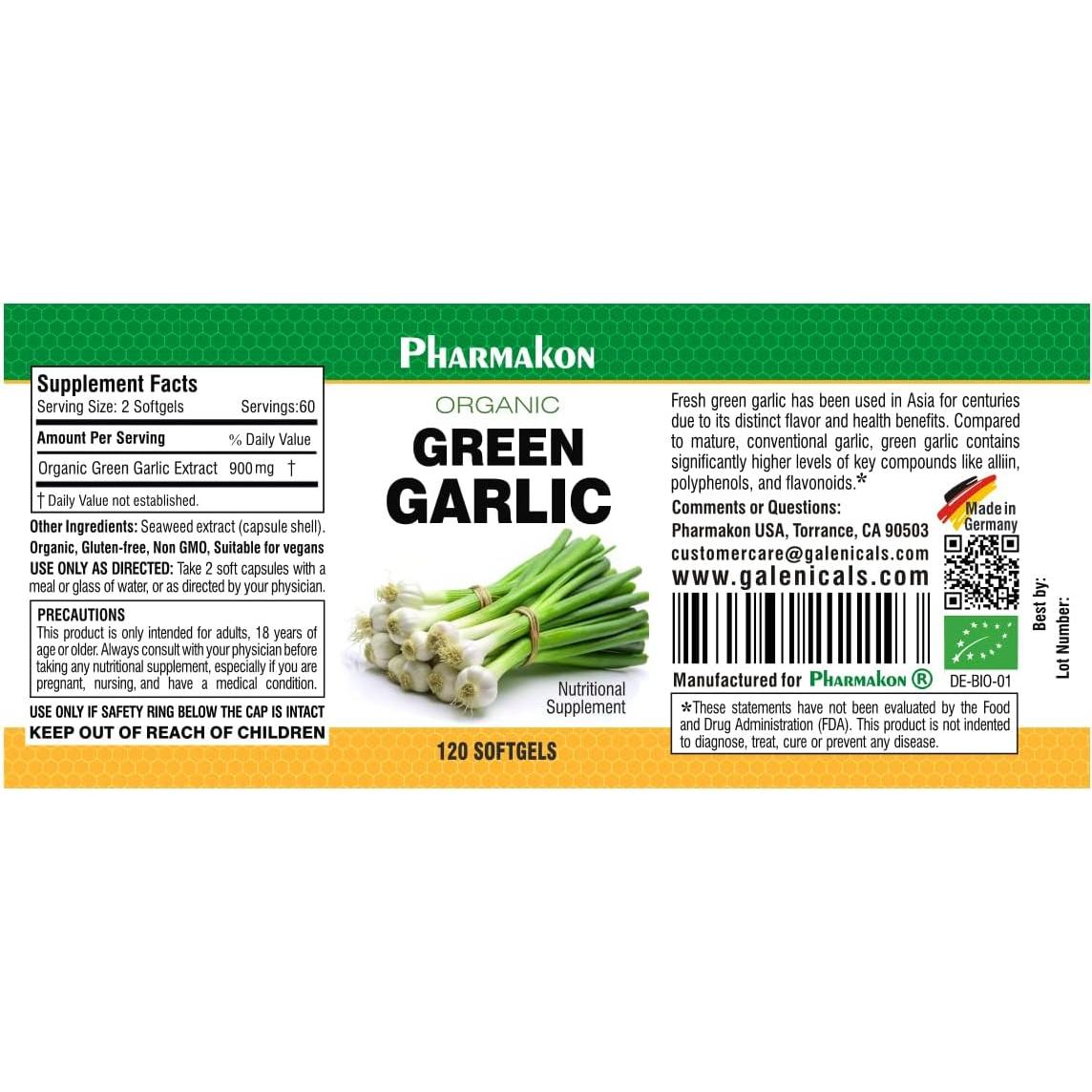 Cápsulas de Ajo Verde Orgánico Pharmakon 120 Unidades