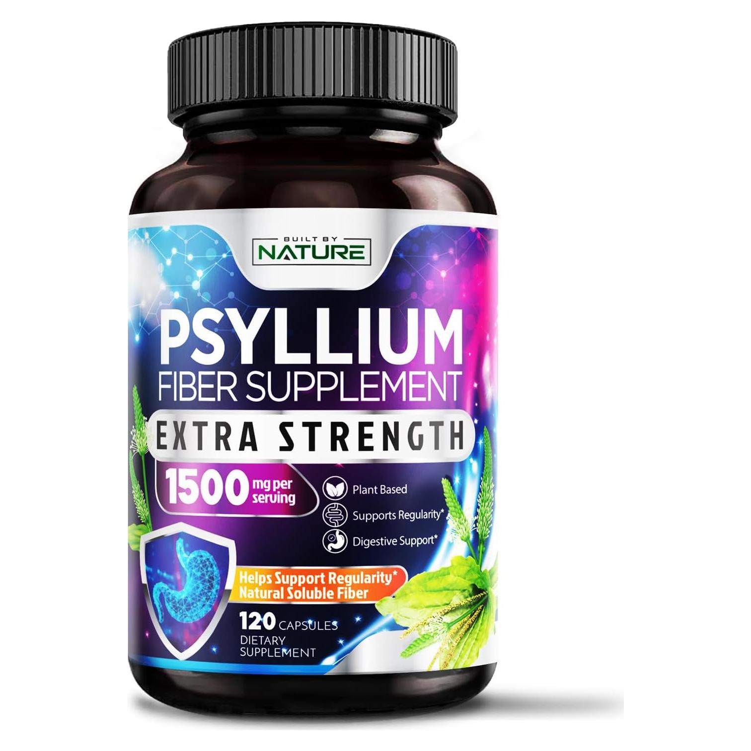 Cápsulas de Psyllium Husk 1500mg - Suplemento de Fibra Natural - 120 Unidades