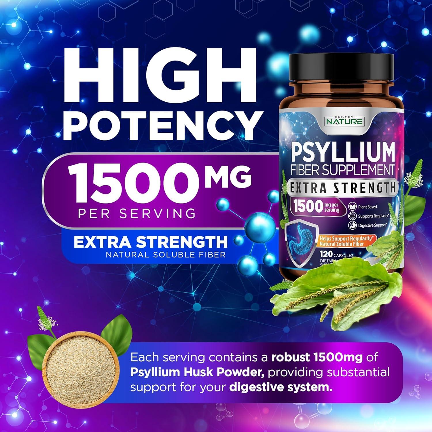 Cápsulas de Psyllium Husk 1500mg - Suplemento de Fibra Natural - 120 Unidades