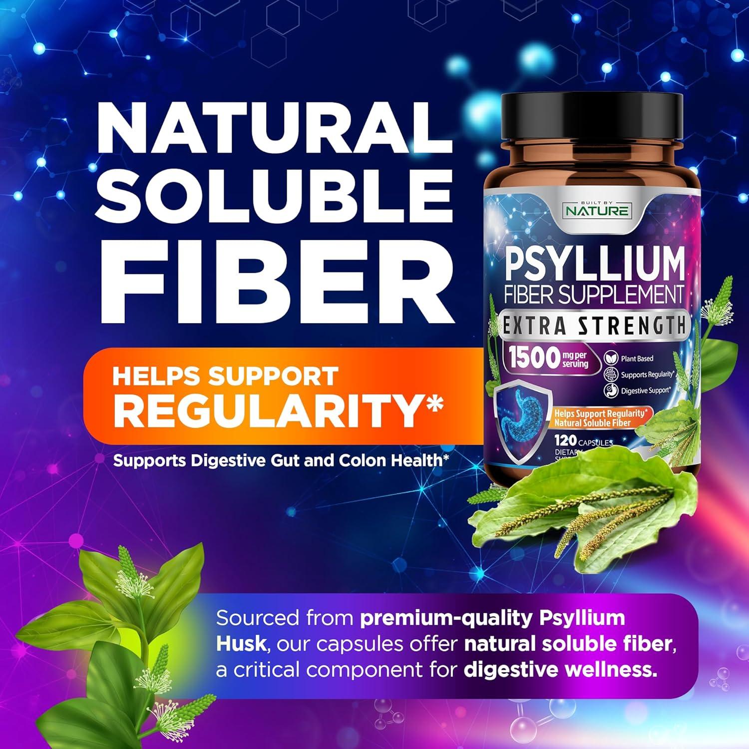 Cápsulas de Psyllium Husk 1500mg - Suplemento de Fibra Natural - 120 Unidades