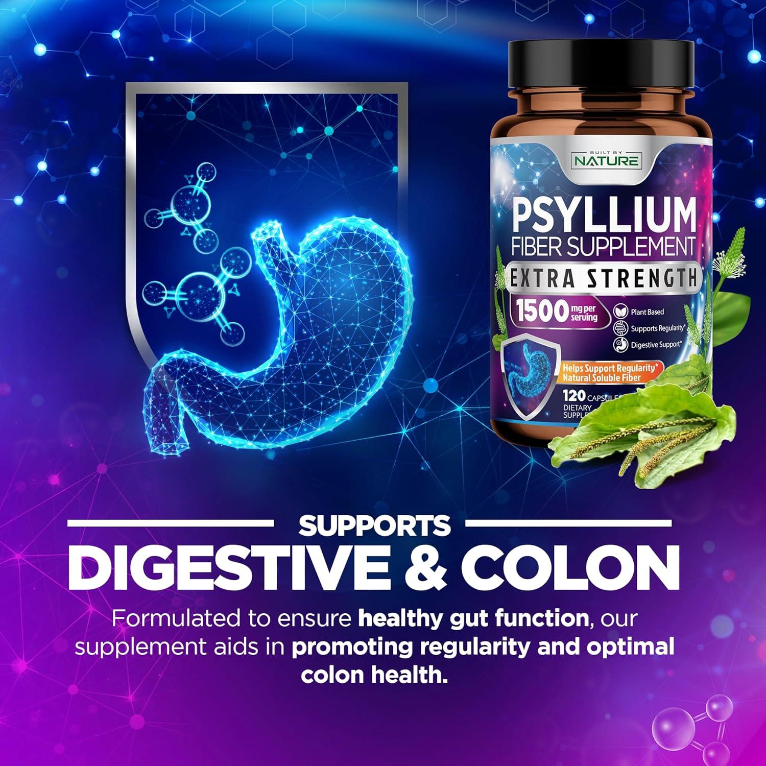 Cápsulas de Psyllium Husk 1500mg - Suplemento de Fibra Natural - 120 Unidades