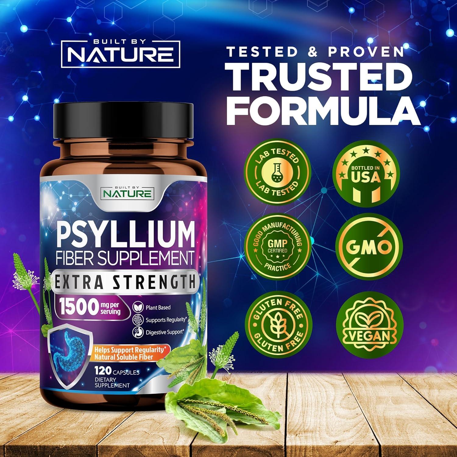 Cápsulas de Psyllium Husk 1500mg - Suplemento de Fibra Natural - 120 Unidades